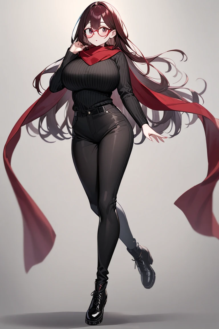 Professional anime drawing, Dynamic view (front back mostly) full length, light-skinned female, 16 years old, symmetrical face, long curly magenta hair, blue eyes, crimson red lipstick, slim build and perfect figure, chest Firm and striking, he is approximately 1.65 meters tall, his usual attire consists of a tight white top with a red large R logo, underneath a cropped black T-shirt that reveals his belly button, long black boots and gloves, round colored stud earrings Green, White Tight Micro Skirt, Extremely Detailed Intricate Image