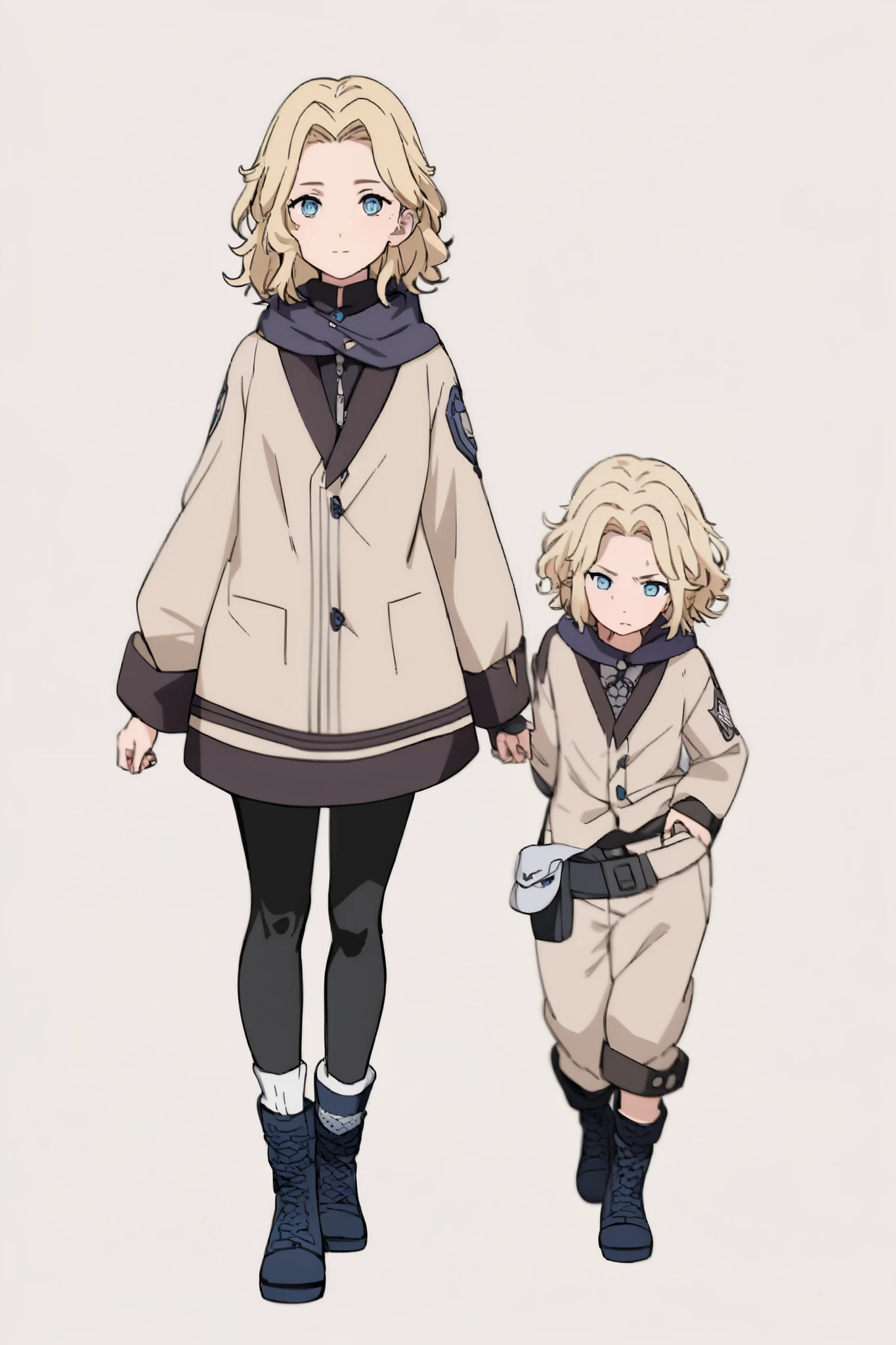  A girl,  wavy blonde hair ,  blue eyes, full body character design , At about  