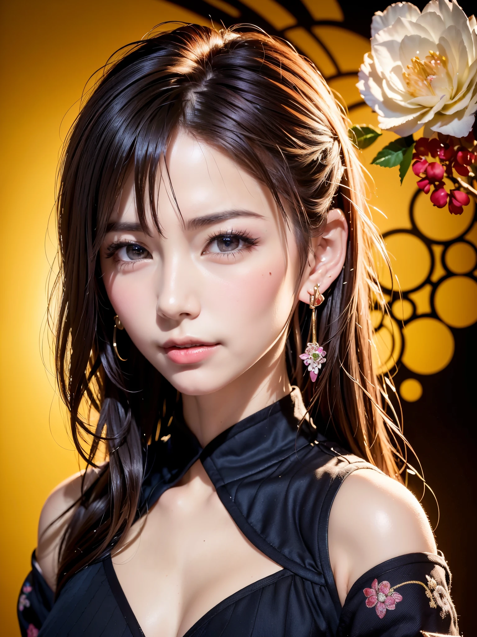 最high quality, masterpiece, High resolution, long eyes,gentle smile,smile,1 girl,China dress,hair ornaments,necklace, jewelry,beautiful face,On top of that_body, Tyndall effect,realistic, dark studio, rim lighting, two-tone lighting,(high definition skin:1.2), 8K uhd, Digital single-lens reflex camera, soft lighting, high quality, volume lighting, Frank, photograph, High resolution, 4K, 8K, sharp exposure