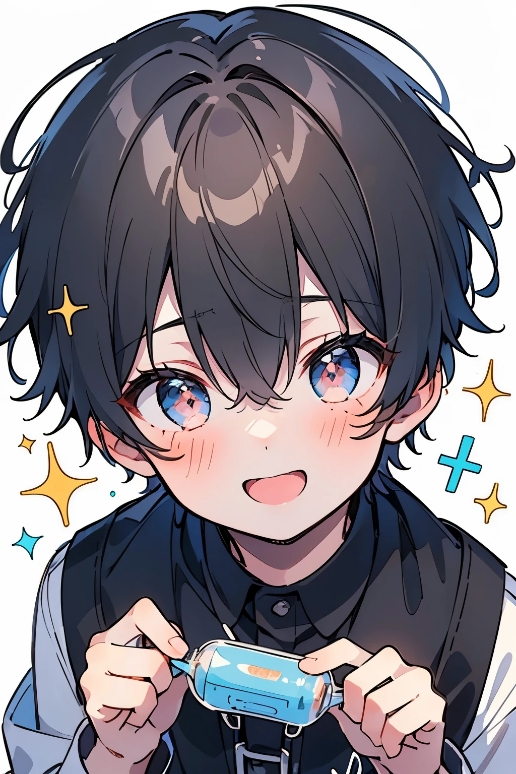 ((1-boy :1.5)),blonde hair,(very short hair:1.0),braid hair,(odd-eyes:0.85),((Kirakira eyes :1.0)), excited expression,Expectations are at their peak,(Top view angle:1.0),looking at viewer,(( forward:1.0)),close up Face,💊,(Many medicine mark:1.0)