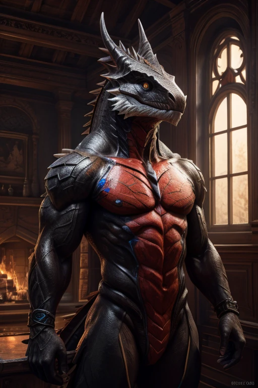 nj5furry, sweat drops, scalie, reptile, scar, anthro, crocodilian, male, solo, scales, hi res, crocodylid, clothing, facial scar, muscular, teeth, long penis, cum, erection, masturbation