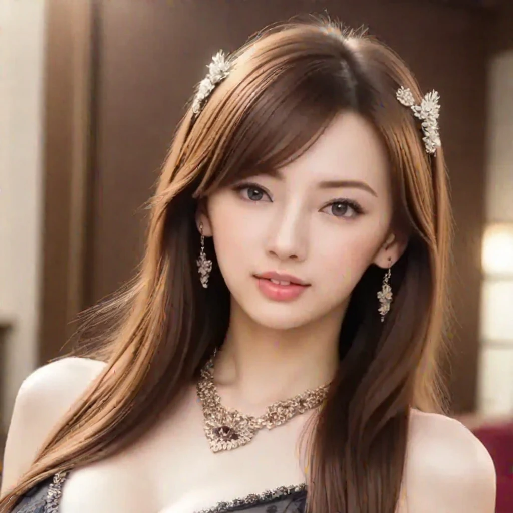 4K, uhd, masterpeice, 1 girl, good face, very long hair, ((white skin)), fairytale dress, purple dress, navel, Fujicolor, window, depth of field, ray tracing, ultra realistic detailes, sitting,(Metallic lace-up dress)、Many decorative items with detailed designs、((Gal Makeup))、((random Hairstyle))、((Chest protrusion))、d-cup、((ancient greek bracelet))、cheek、