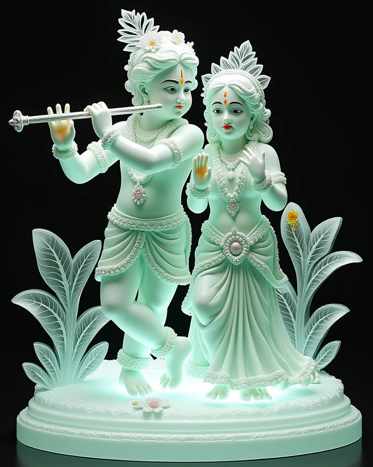 Poor women of India have built a huge statue of Shri Krishna and Radha Rani in Vrindavan. Shri Krishna has lifted the entire Govardhan mountain on one finger.glass