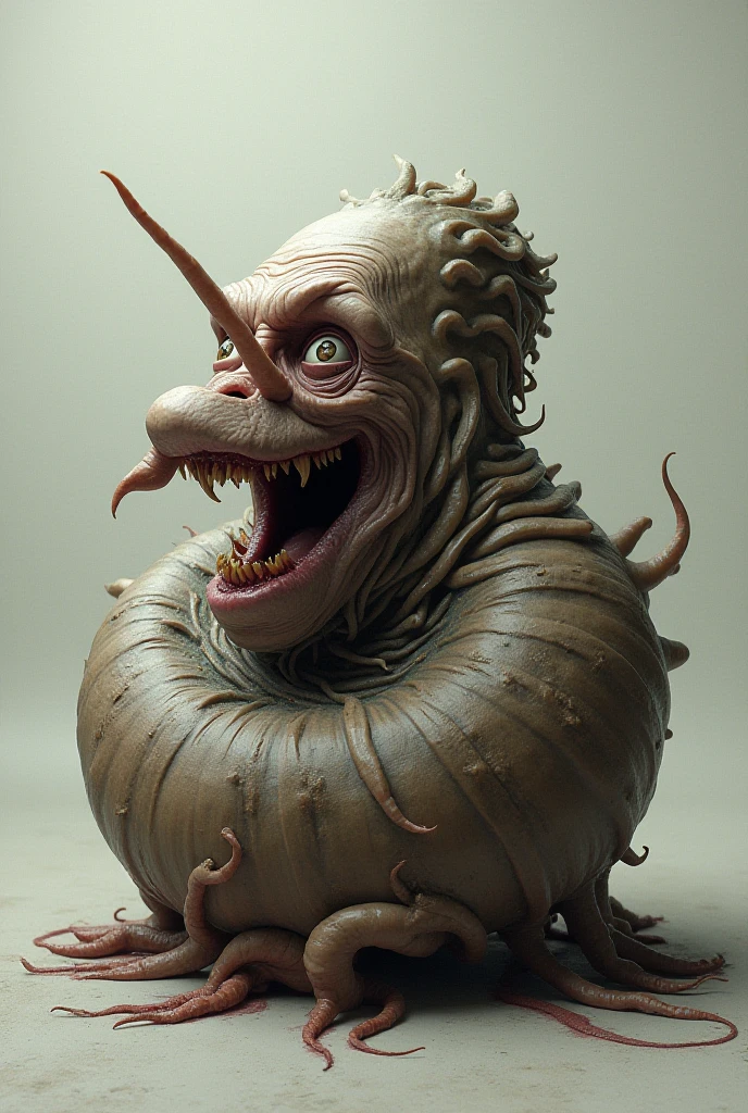(extremadamente detallado, obra maestra, La mejor calidad), Estilo oscuro, intense illumination, rostro con arrugas, lengua larga, tentacle, deforme, monstruoso, interior de una piscina de agua verdosa, imagen submarina, alien con Colmillos finos, pico de pulpo amenazante. manchas de tinta. Rococo composition. Luz de caravaggio