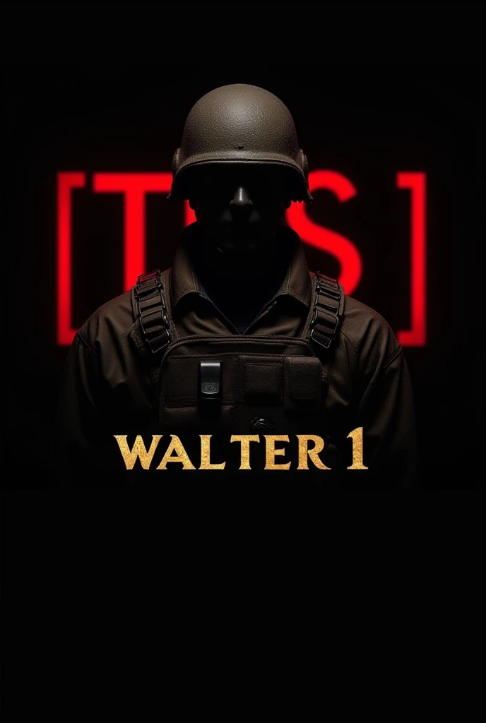 Black background in the middle of the picture is a soldier with a black face. In the background there are letters in big red [ TLS1  ] And in front of the soldier is written in golden letters [ WALTER1 ] 