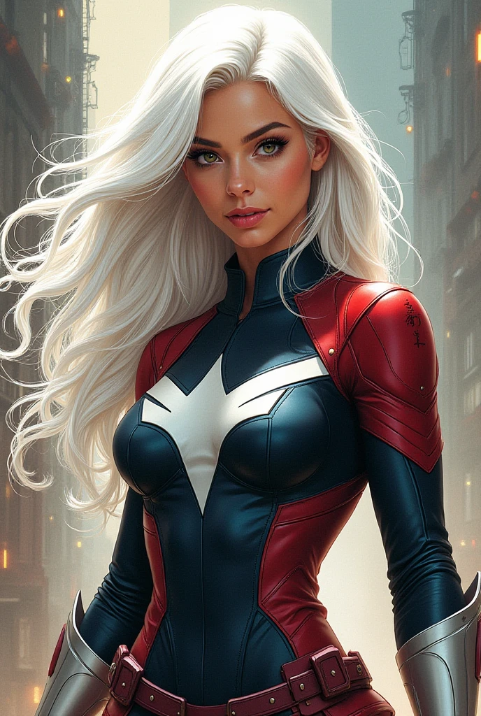 Rainha Cellena, seminua, corpo esguio e senxual, long whitish hair, olhos profundos azuis, boca vermelha, beleza rara,sexy, 8k, as Captain America 8k, highes definition, rosto detalhado, rosto detalhado, olhos detalhados, terno detalhado, estilo Marvel e DC, hiper-realista, + Cinematographic shot + dynamic compositing, incrivelmente detalhado, nitidez, detalhes + detalhes soberbos + noite com luz + perfeccionismo + realismo premiado ((soft-lighting))