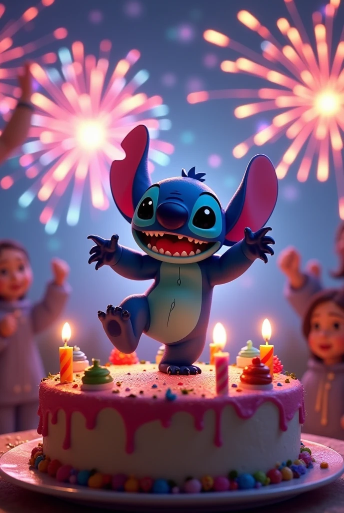 a photorealistic image of a 8 years old girl with curly dark hair and pikachu celebrating birthday, happiness, joy