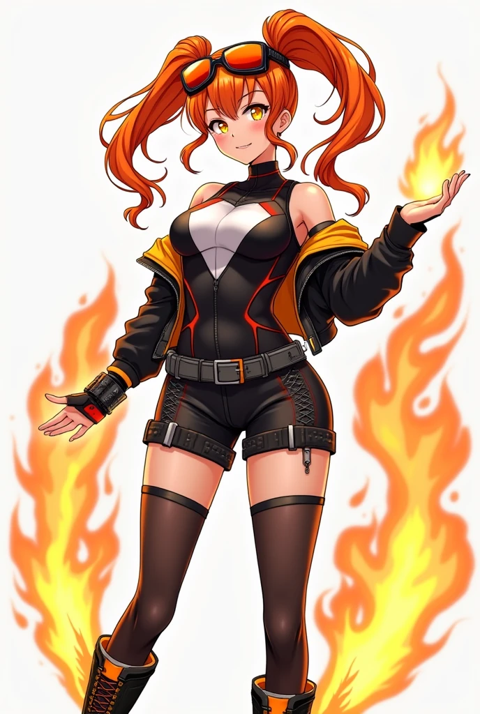 Red skin, 黑The eye, Flame hair, (tmasterpiece, Best quality at best), 1个Giant Breast Girl, humongous large breast, The demons, Fluttering, tight gymsuit,