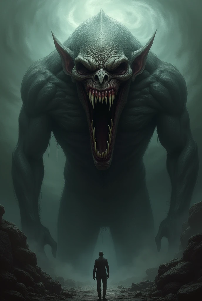 a muscular demonic creature with an erect penis, highly detailed, hyperrealistic, dark fantasy, dramatic lighting, cinematic composition, intricate details, grotesque, unsettling, dark colors, dramatic shadows, surreal, macabre