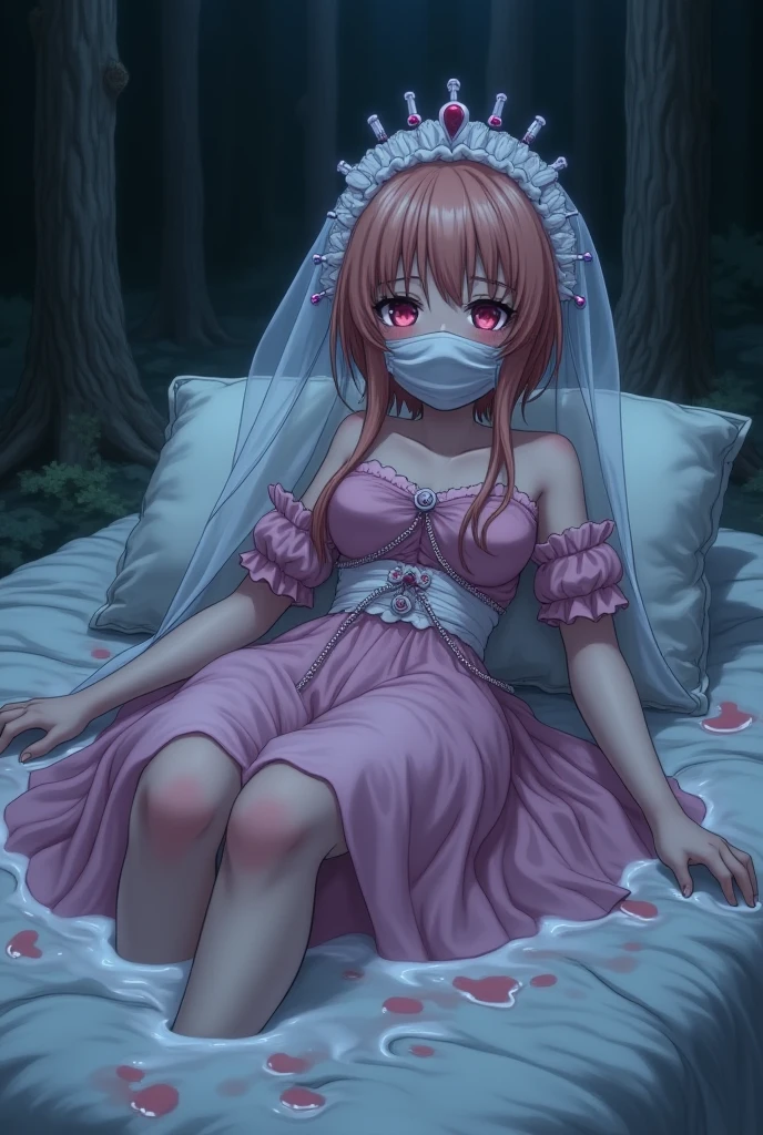 (best quality,4k,8k,highres,masterpiece:1.2),ultra-detailed,(realistic,photorealistic,photo-realistic:1.37),girl,beautiful detailed eyes,,gorgeous,pink messy hair ,long satin dress,harem girl,breathtaking scenery,romantic atmosphere,delicate touch of sunlight,glowing candles,splendid chandelier,whispering wind,faint fragrance of flowers,touch of elegance and charm,emotional connection,passionate love,kissing,captivating moment,surrounded by loved ones,joyful celebration,happiness and bliss,memorable occasion,eternal love,beyond words,fairytale-like,unforgettable memories,forever in their hearts, (gagged:1.4),(blindfold:1.3)
