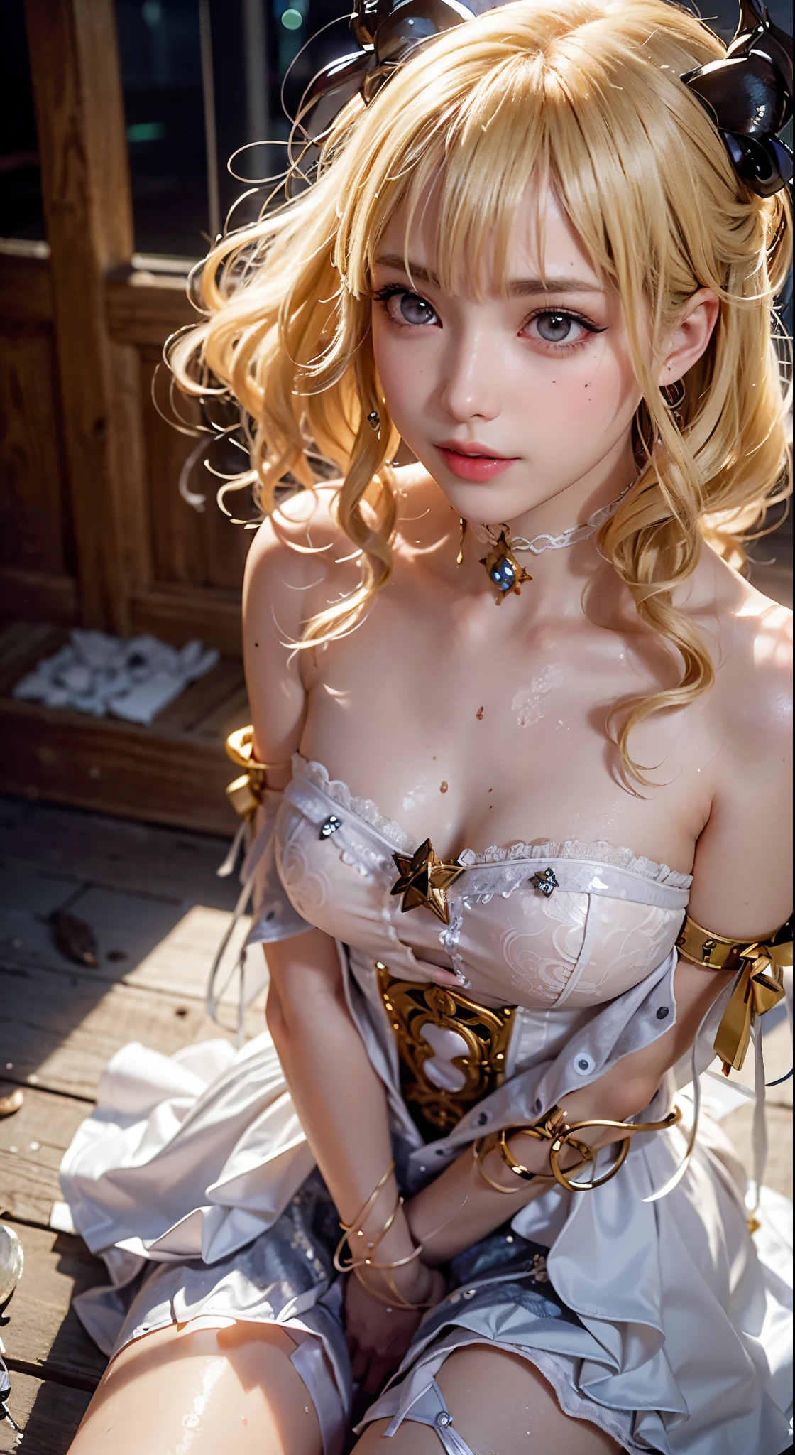 Bride2nd, SecondOutfit, (masterpiece:1.2), (ultra detailed), (8k, intricate), (85mm), light particles, lighting, full body, sit on the floor, (highly detailed:1.2), breast focus, (detailed face:1,5), (rule of third_composition:1.3), (Line of action:1.2), daylight, solo