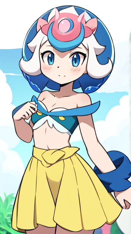 beautiful pokemon trainer like the lady (Ojosama), she is wearing a bathing cosume,