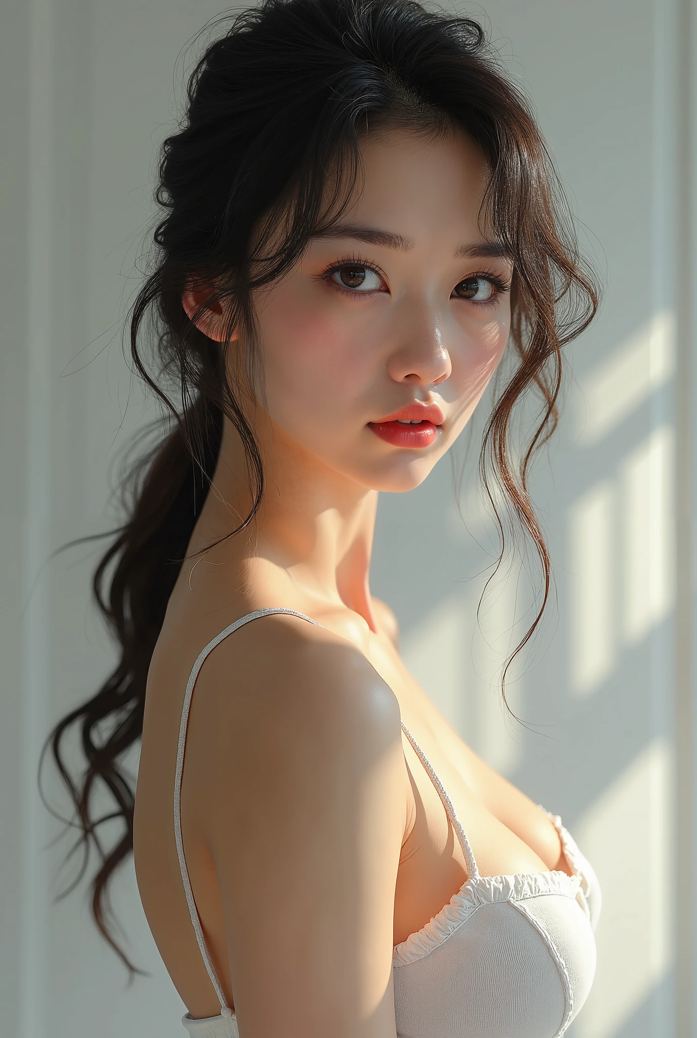 masterpiece、8K、32K、top-quality、(A detailed eye)、(A cute Japanese woman、bangss)、18years old、1 girl in、elegent、(Detailed background depiction)、look back、Cheerful, steampunk、clear、whole body、
