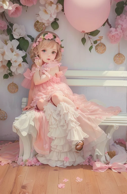 (8K, Raw photo, Best Quality, masutepiece: 1.2), (Realistic, Realistic: 1.37) There are many pink shells on the beach, there is water, pearlescent, pearls and shells, Conch shell,soft spills, pearling, pink jellyfish everywhere, soft 3D rendering, ethereal bubbles, bubble landscape, Iray shader, pastel pink, pink reflections, pearl sky, shells, paradise pink, Pastel colors, pink pastels, Pink Sun,1 tiny tiny girl in the shells
