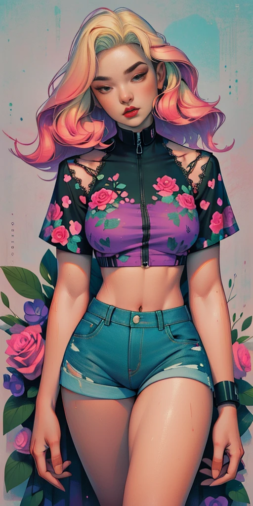 Wolf, Background, In chic boho style, in a cafe, Ice cream print, multi-colored neon lights, neon garlands, rose hair, mixed-language_SMS, Japanese graffiti, (beautiful and clear background:1.2),, fantastic paintings ,graffit style, highly detail eyes , underwear, lace, latex, Pink, Purple, mint, Blue, Yellow, belve, lavender hair, Skull Print, Skull tattoo, Loving, Love, ultra detail hair, Masterpiece, Best Quality, highly quality, A high resolution, detail enhancement, ((most beautiful image in the world)), Masterpiece, Best Quality, highly quality, A high resolution, detail enhancement, ((most beautiful image ), Shiny pink degrade hair, ultra short fitted Stampa Flores, Rollers, fishnet pantyhose, short denim shorts, art by stjepan sejic, art by j scott campbell, Artist Guillem March, art by citemer liu, 4k, A high resolution, comic book character, comic, high quality detailed, style of ::2.0 comix illustration style,tatoon style, highly quality, A high resolution, detail enhancement, 8K, HD, Best Quality, highly quality, A high resolution, detail enhancement, 8K, HDR, sharp-focus, Ultra Detailed, perfect lighting, Curvy Body, Lush breasts, Curvy hips, skull print on clothes, skulls