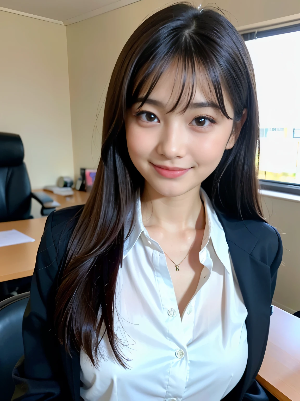a cute office lady of receptionist standing in front of elevator hall.