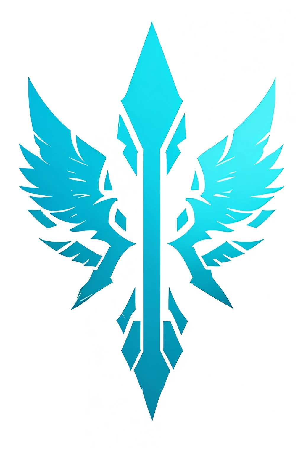 an organic logo using ice wings, very simple for a faction in an RPG world, ice emblem, only blue color, powerful, quiet, Passive clothing , ILM, symmetrical, chic, high quality, with a white background
