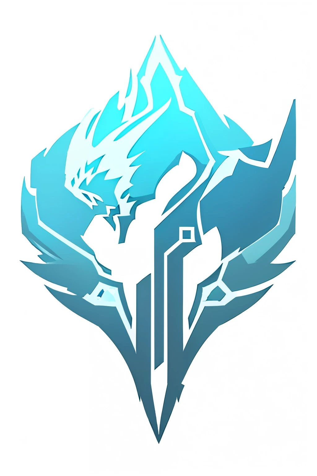 an organic logo using ice wings, very simple for a faction in an RPG world, ice emblem, only blue color, powerful, quiet, Passive clothing , ILM, symmetrical, chic, high quality, with a white background