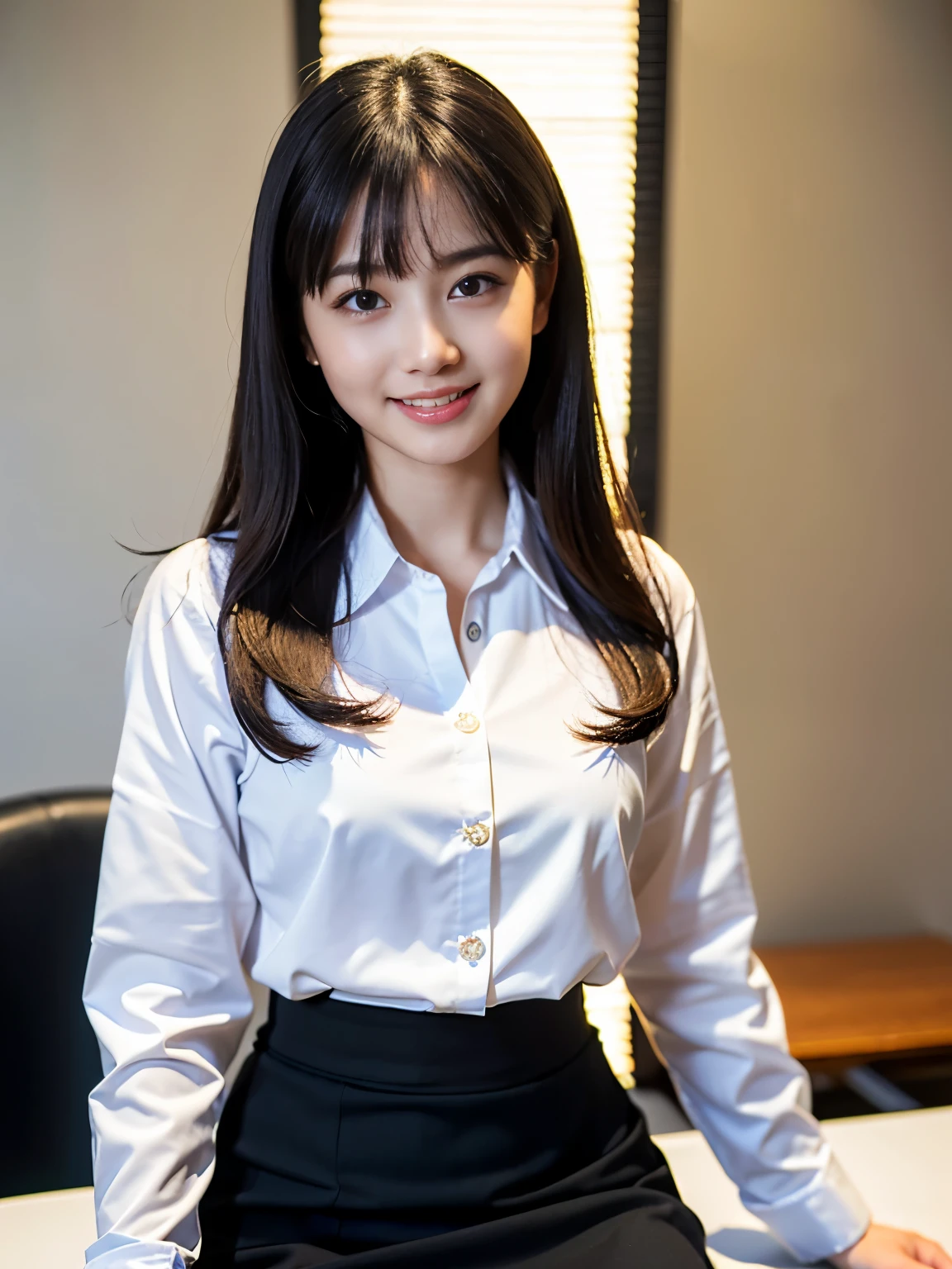 (Raw photo:1.2), (Photorealsitic:1.4), huge filesize, hight resolution, ighly detailed, top-quality, (​masterpiece:1.6),(Hyper-realistic: 1.4), ighly detailed, nffsw, finely detail, top-quality, 8k wallpaper,People with Japan,((Girl with clear white skin)),17 age、((((Full body shot:1.4))))、((Muscle Girl:1.3, Giant physique:1.3, thick neck:1.3, thick and strong arms:1.3, thick and powerful legs:1.3))、((large full breasts:1.4)),((Lori face:1.2))、Narrow eyes, cute  face, Narrow eyes,((A smile))、((Sauvage、One-length))、((((White collared shirt、Black Pencil Skirt))))、((Stand at the end of a narrow alley in the middle of the night、A big city lined with neon-lit Western-style izakayas))、 (Realistic: 1.3), (Smooth lighting: 1.05), (Improved cinematic lighting: 0.9), Realistic lighting, Backlight, Face Light, raytrace, (Whitening light: 1.2), ( Top quality real skins: 1.4),  (Body Line Mood Increase:1.1),  (Skin Texture Enhancement Beauty:1.1),