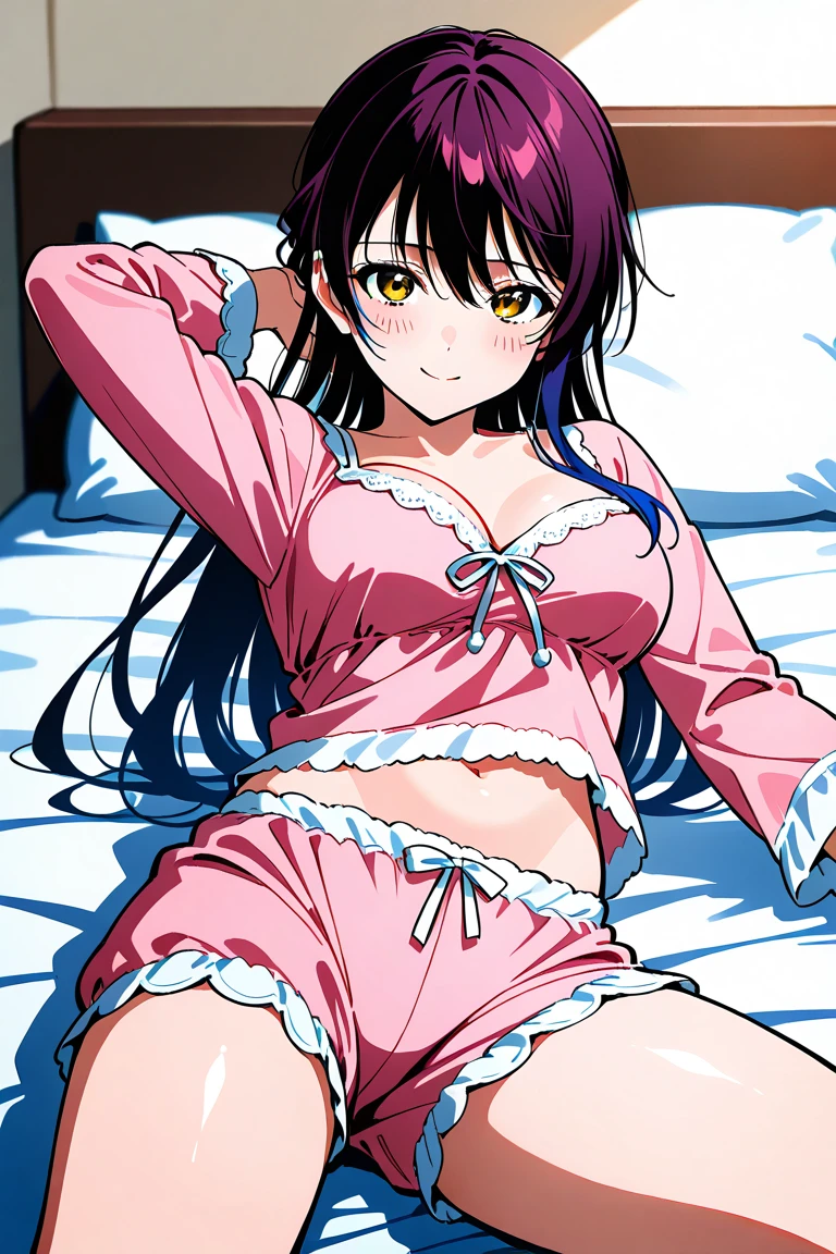 Beauty　Black Hair　Embarrassing　blush　tears　saliva　Big Breasts　Underboob　Pink Bra　pink garter belt　Pink underwear　Thick pubic hair　Spread your legs　Lie on your back　Butt　Leg spread　Pink underwearのアップ