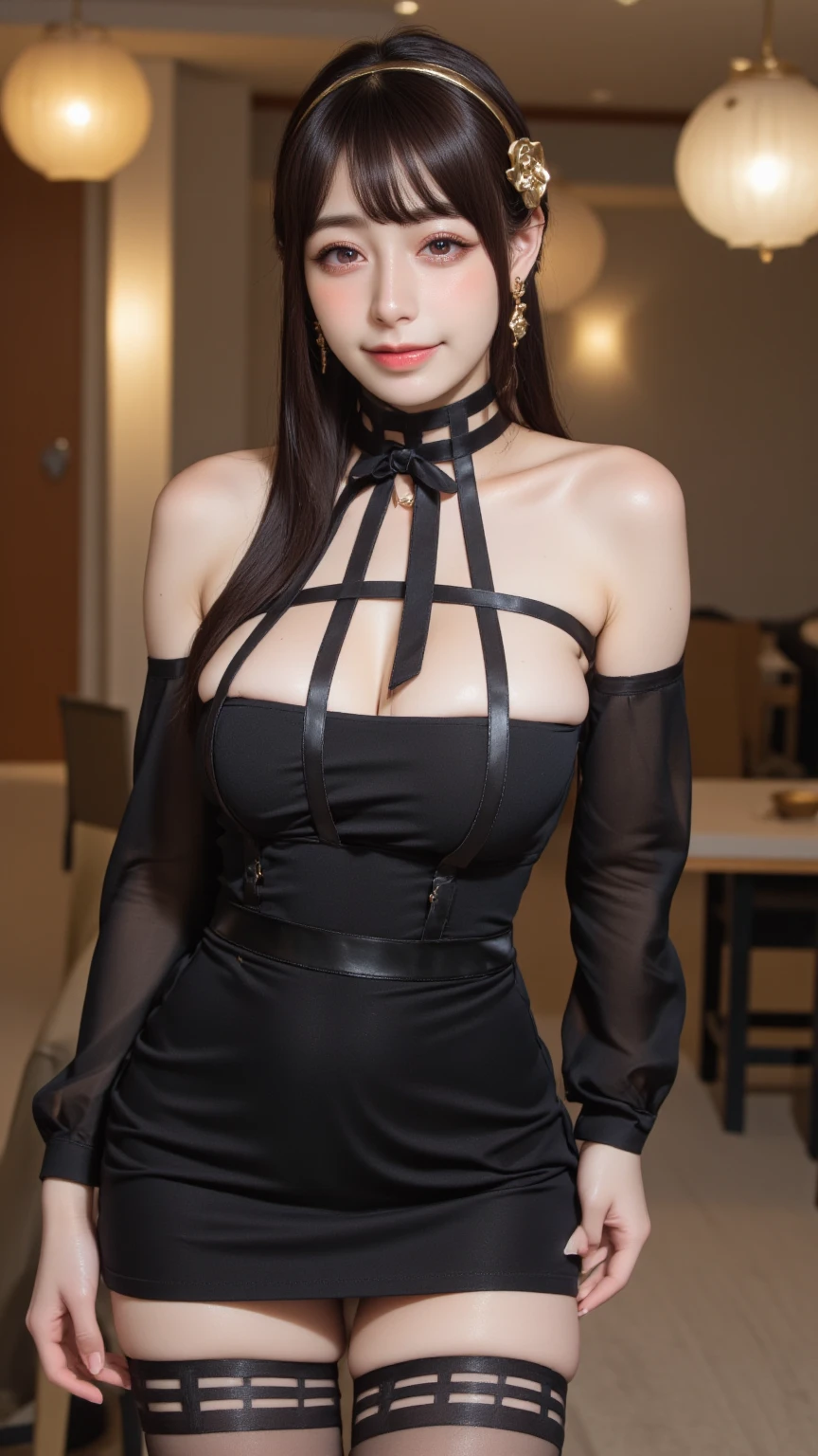8k, masterpiece, RAW photo, best quality, photorealistic, extremely detailed CG unity 8k wallpaper, Depth of field, Cinematic Light, Lens Flare, Ray tracing, (extremely beautiful face, beautiful lips, beautiful eyes), intricate detail face, ((ultra detailed skin)) 1girl, in the dark, deep shadow, pretty korean girl, kpop idol,(very slim slender fit-muscled body:1.3), ((looking at viewer)),(big smile:1.3), (tight midi dress), (shot sleeve) , (fashion city night, (neon sign), (big building), fashion street night),(no people), (without people in the background:1.3), pretty korean girl, white diamond earrings, dia bracelets, dia necklace, pantyhose, clear eyes, walking , front shot, (pale skin), face forward, (big eyes), ((upper body shot)), ((silk Laced)), ((black color dress:1.3)), (looking at viewer:1.3), (see through, laced panty), open breasts, Hermes bag