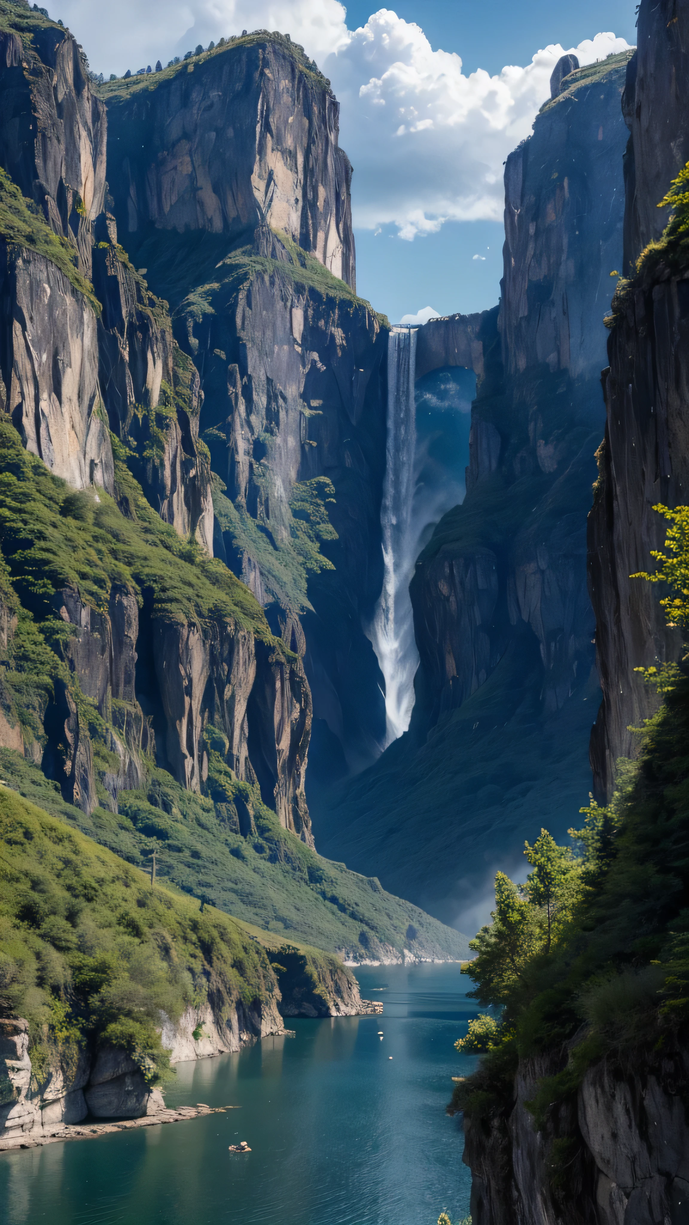 Masterpiece, 最 High Quality , High Quality , Details CG Unity 8k Wallpaper , landscape, Outdoors, null, cloud, null, not human , Mountain, landscape, water, tree, blue null, waterfall, cliff, nature, lake, river , cloudy skies, Award-winning pics, colorful flowers, some values may need to be tweaked , high resolution, bloom, Color Difference, photorealism , tall Highly detailed , Artstation Trend , CGSociety Trends , complicated , high detail, dramatic, Art that you can enjoy on the go