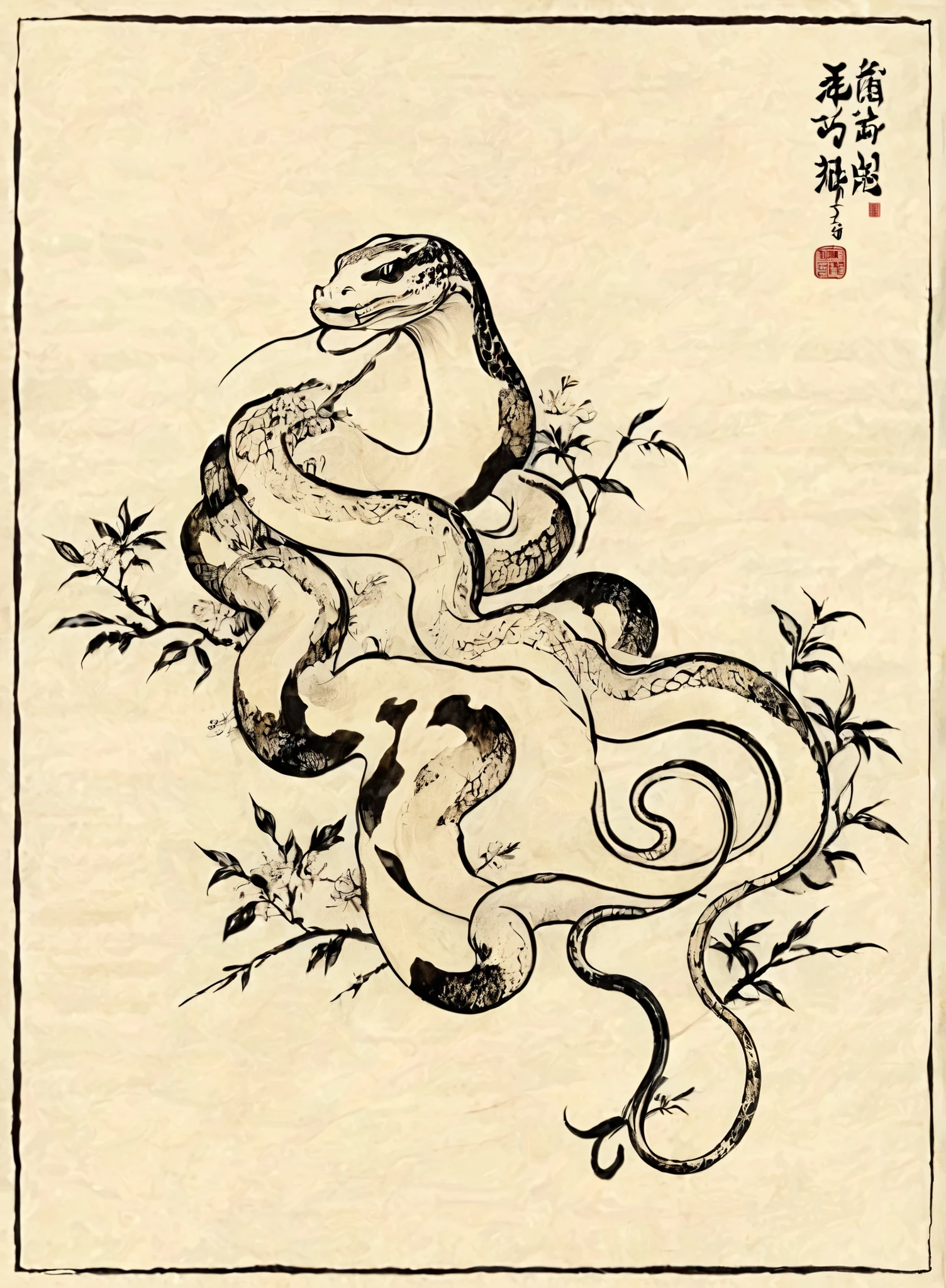 change the animal to the snake, stay the Chinese ink style