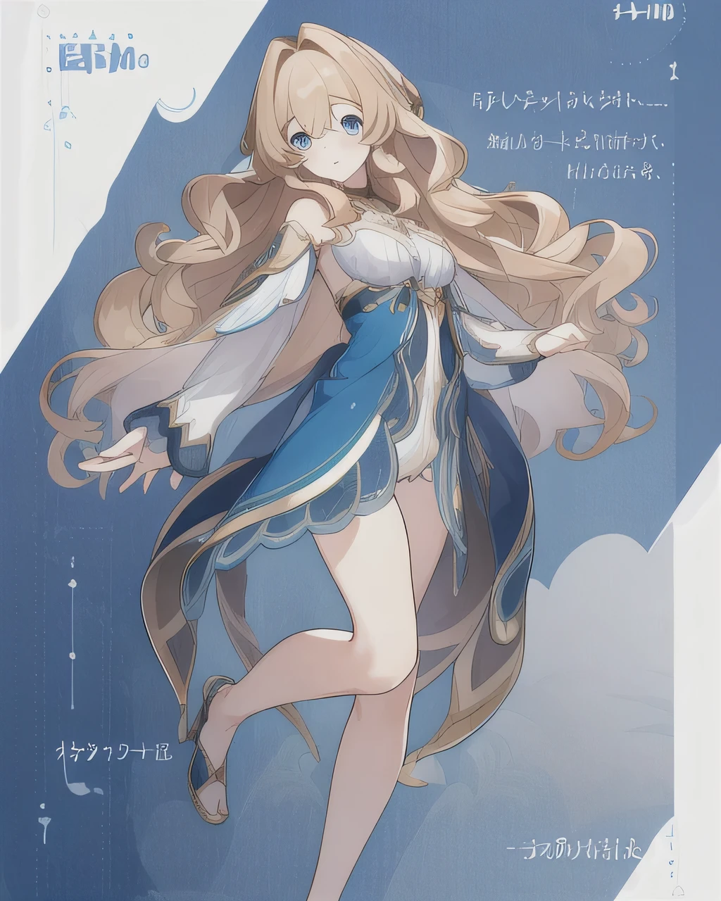 masterpiece , best quality, A wavy blond hair blue eyes, full body costume