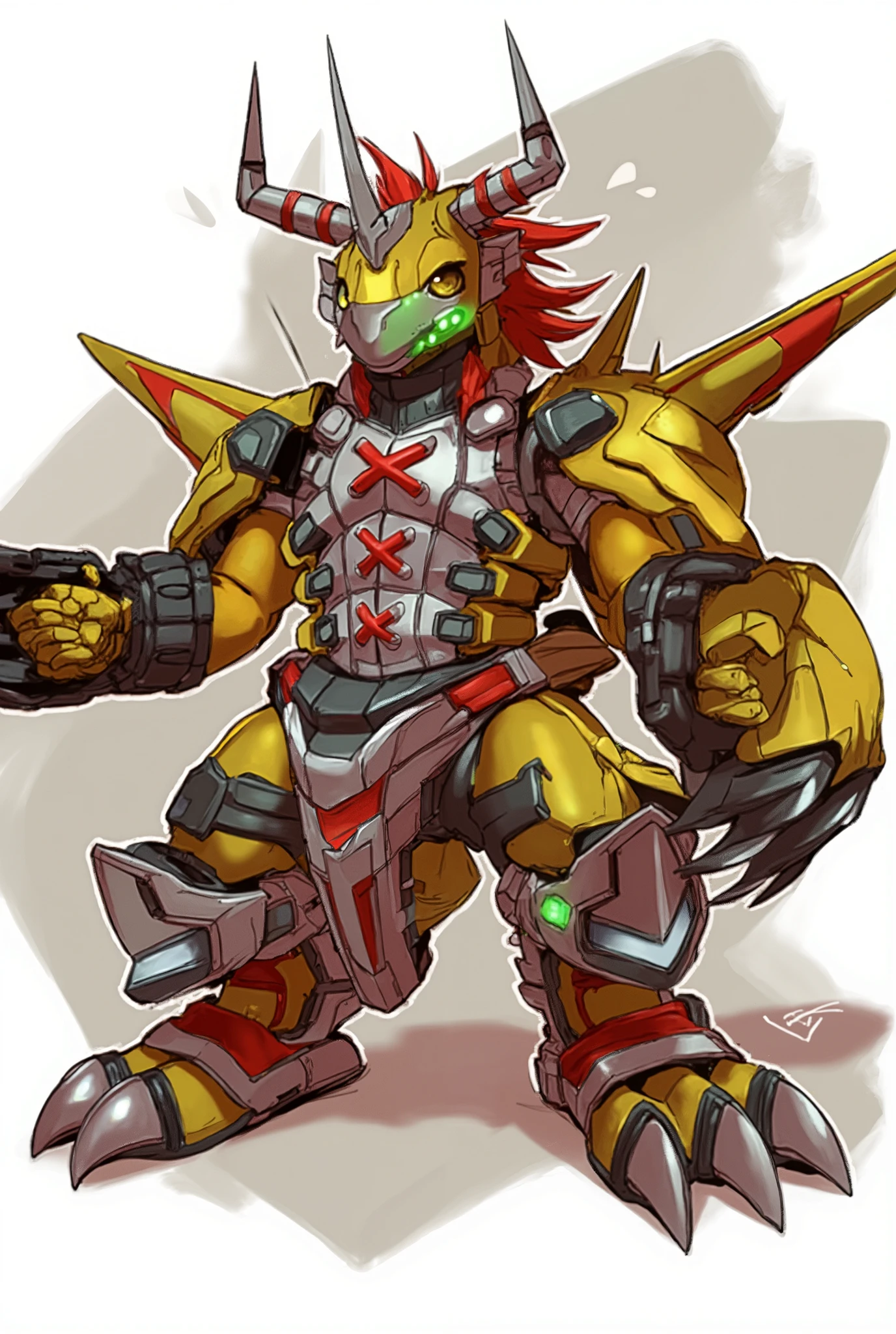 A cartoon picture of a robot with a red and yellow face - SeaArt AI