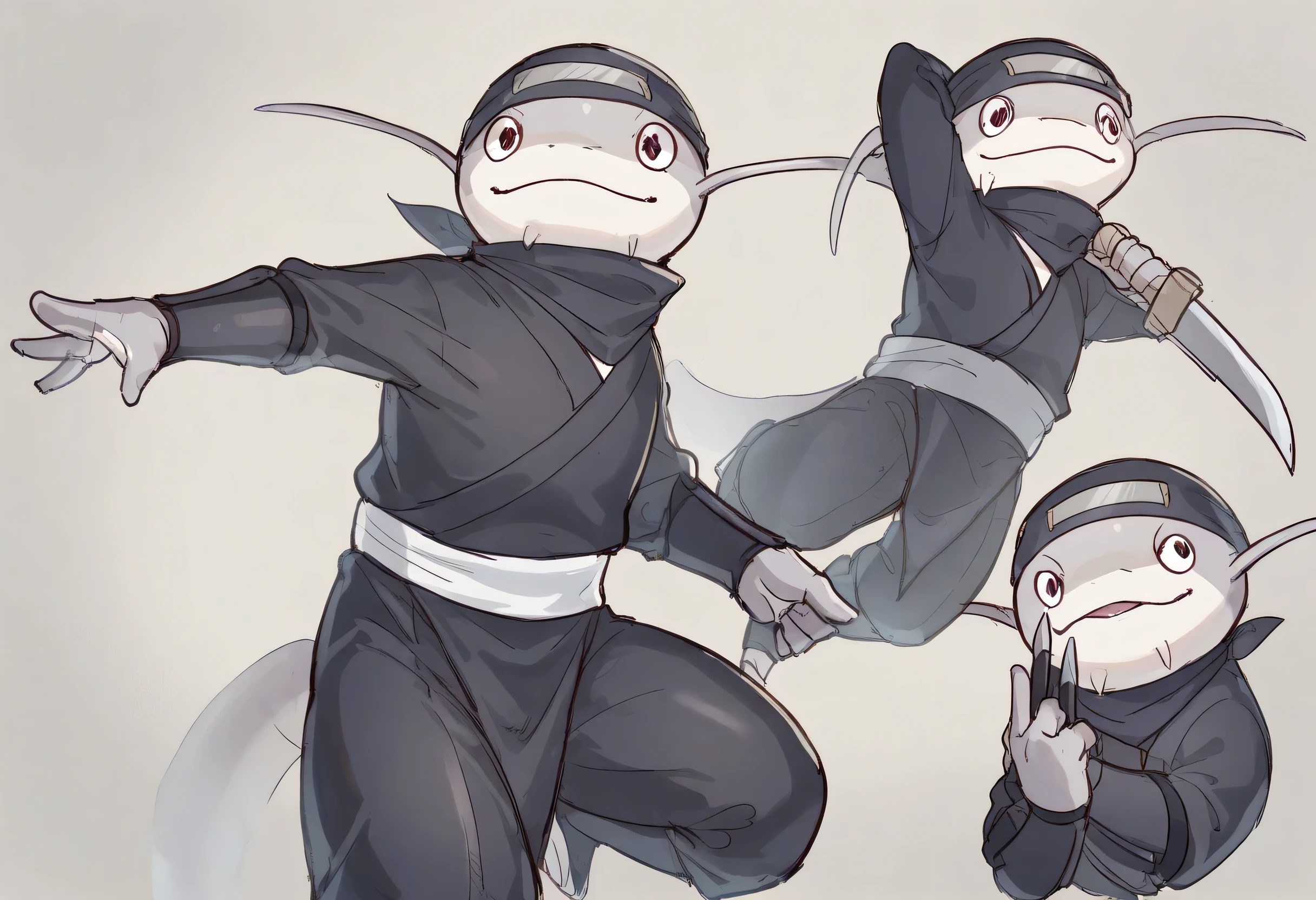 1other, namazu, dynamic pose, masterpiece, good quality, newest, very awa, absurdres, best quality, highres, enjoy, masterpiece, (16K), HD, Various facial details, detailed background, very detailed, dynamic poses, Eyes details, high resolution, high quality, correct anatomy, Ninja Attire, Holding a Ninja Knife, smug face, A wicked smile, solo