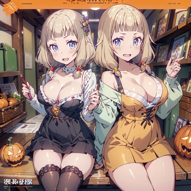highest quality、masterpiece、Super high resolution、(photoreal:1.4)、1 girl、blonde、Full body Esbian、big and full breasts、Super exposed cleavage、erotic、erotic expression、choker、double eyelid、loose perm、medium long hair、、mini skirt、JK ribbon、thin, Skinny clothes、perfect five fingers、perfect legs、