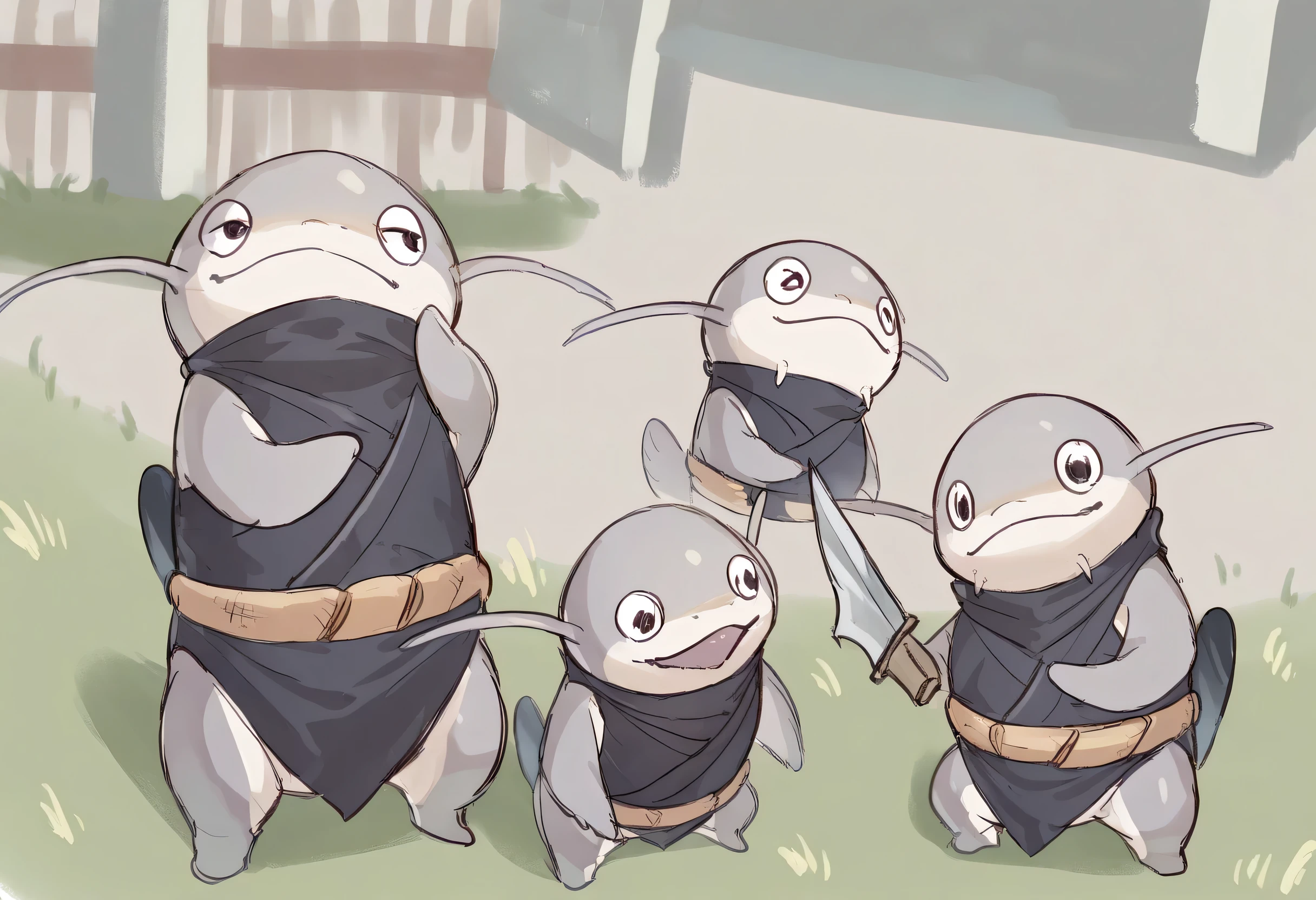 1other, namazu, dynamic pose, masterpiece, good quality, newest, very awa, absurdres, best quality, highres, enjoy, masterpiece, (16K), HD, Various facial details, detailed background, very detailed, dynamic poses, Eyes details, high resolution, high quality, correct anatomy, Ninja Attire, Holding a Ninja Knife, smug face, A wicked smile, solo, grassland