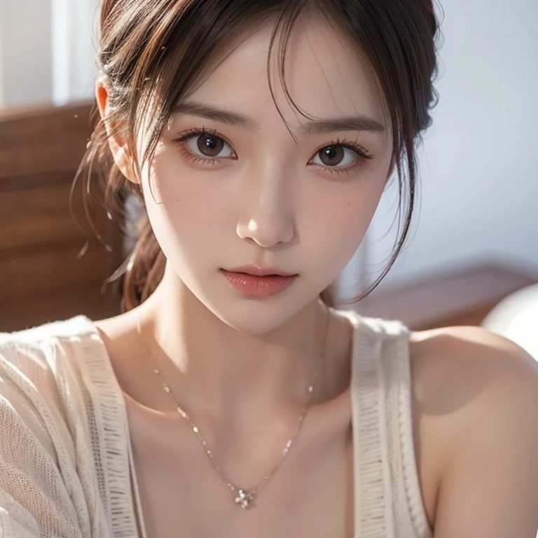 (Photorealistic),(Masterpiece),(ultra-detailed),a really close shot of very pretty tall idol girl but so busy that she had starved for a month so very close to fainting but somehow stays bright for her fans and has extremely thin and feeble and small body which are just bones and thinner than sticks and she is wearing a white loose silk dress,ghostly appearance because of thinness but beautiful