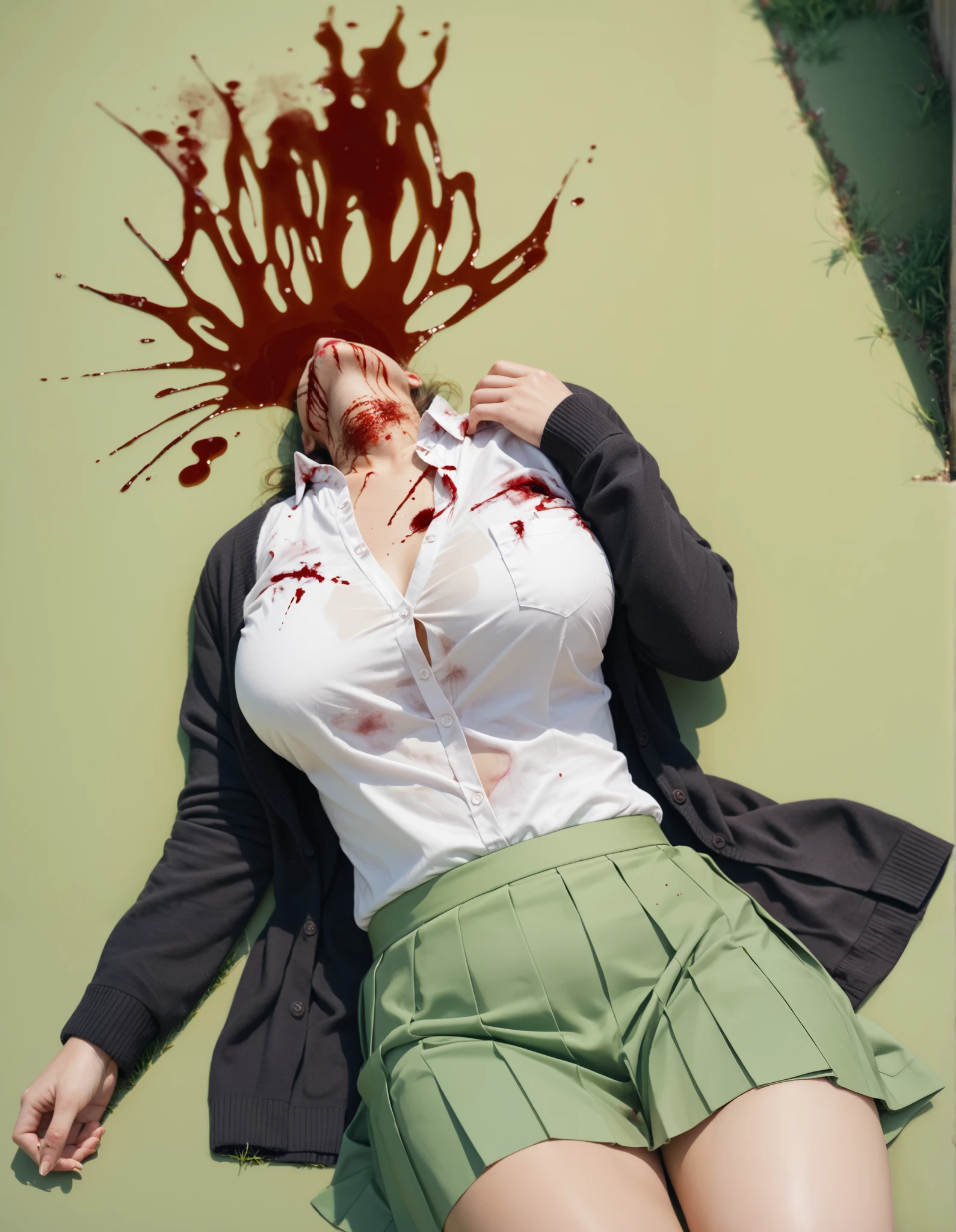 nsfw, vagina, (((One pretty woman、Primary school students、Ahegao、Completely naked、Lying on your back、Short pigtails、Small breasts、Flat Chest、Spreading her legs、Nosebleeding、Blood from the mouth、Blood flowing from the neck、Decapitated、Behead、Wide-open eyes、Neck cross section、Severed Head、Headless、The eyeballs are popping out、Inside the pussy)))、Outdoor Roads