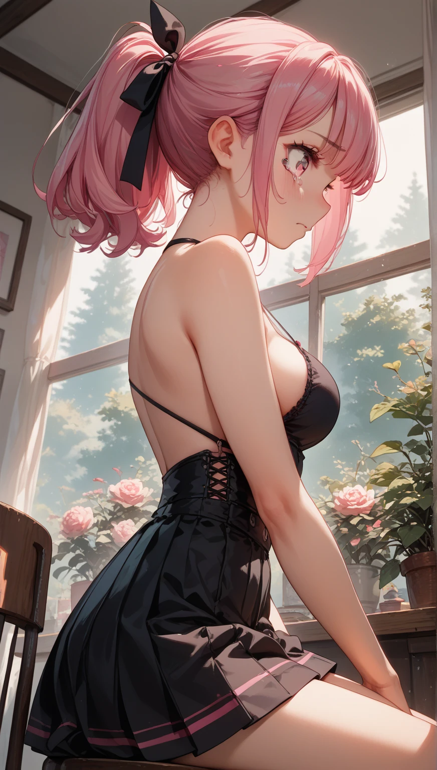 Anime girl in miniskirt showing her ass to the camera