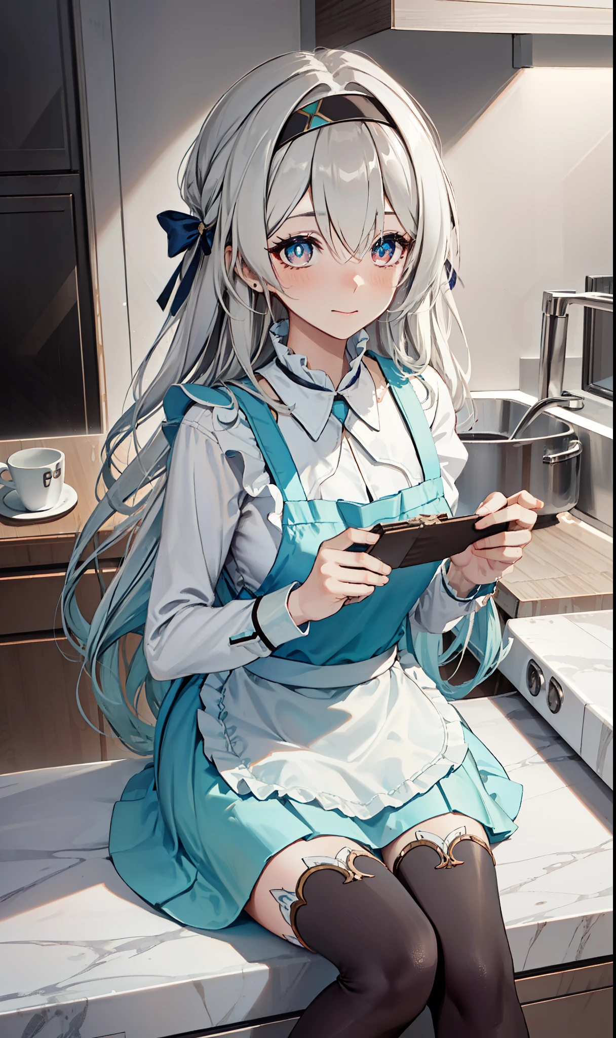 goddess,obsessed, Have Fun ,in love,( Transparent uniform, Wearing a long skirt ),Silver Hair, transparent clothes ,Exquisite hair accessories, transparent lace ,Red cheongsam,Leggings,night,Dress nicely,Lonely,night,Long socks , a pretty face ,garter,kitchen, transparent apron,Is stealing