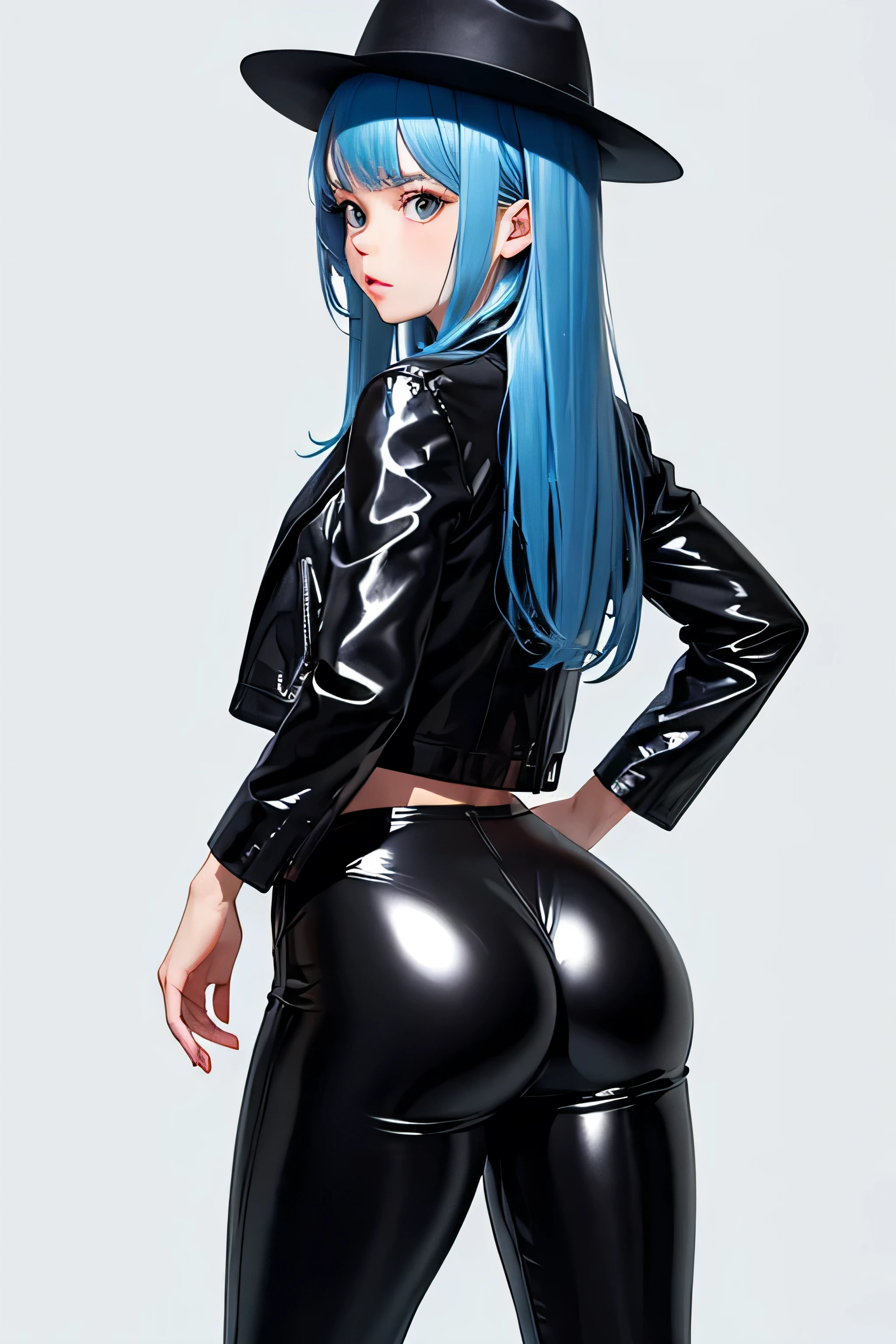 beautiful girl, full body, bright blue neon streaked dishevelled hair, ((large light realistic detailed eyes:1.3)), ((seductive pose:1.5)), ((round ass:1.4)), black eyeshadow, (street style wear:1.2), ((tight fitted panties)), ((thigh high leather boots:1.3)), ((dark plain black background:1.4)), dark makeup, digital art, trending on artstation, highly detailed, fine detail, intricate, beautiful detailed glow, detailed, Cinematic light, high-res, detailed facial features, sharp focus, smooth, aesthetic,