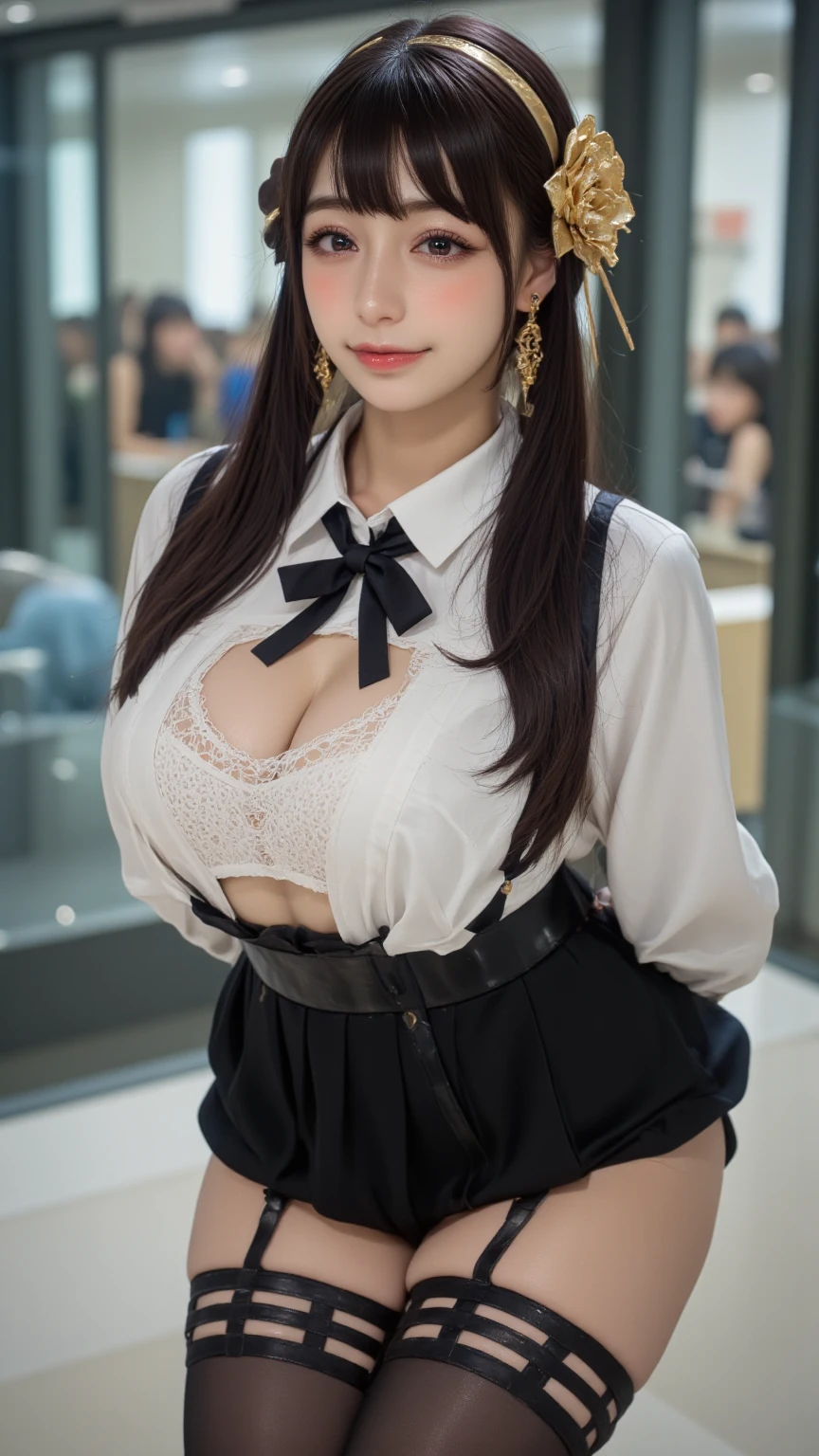 there is a woman with a very big breast posing for a picture, bbwchan, thicc, oppai, 奈良美智, shikamimi, chiho, sakimichan, (sfw) safe for work, japanese goddess, ayaka cosplay, orange and black, ayaka, sakimichan hdri
