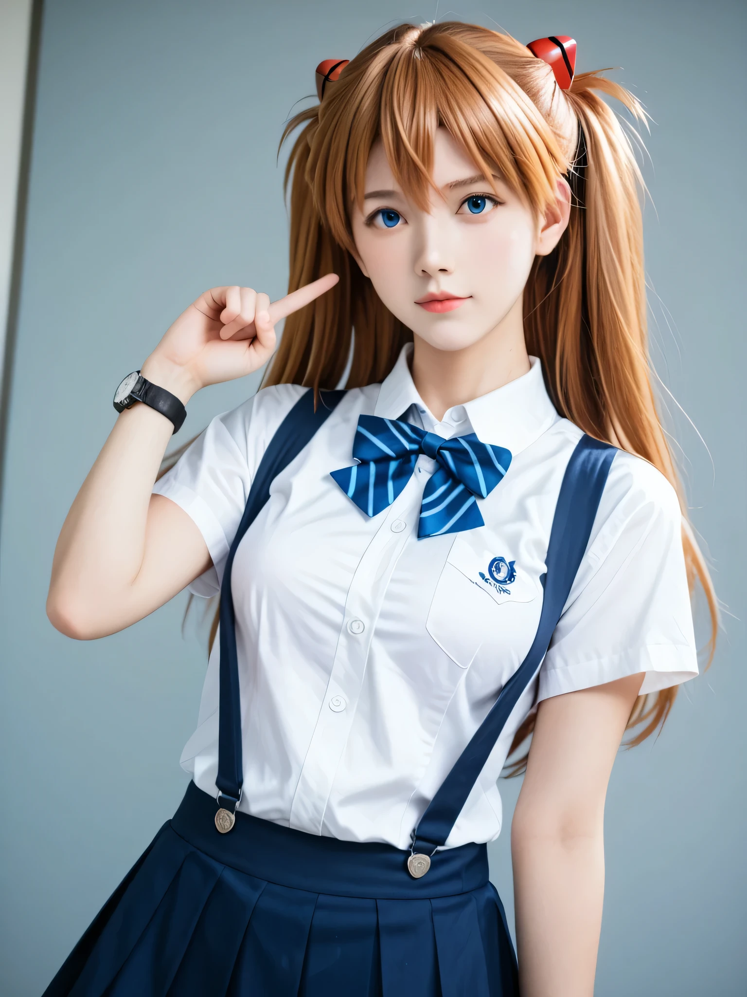 score_9, score_8_up, score_7_up, source_photo, realistic, photo, dramatic shadows, (((masterpiece, best quality))), ((((best quality, realistic, photo-realistic)))), ((((photorealistic)))), (((19 years old))), 1girl, asuka langley soryu, (souryuu asuka langley:1.5), ((((blue eyes))))), hair between eyes, skirt, shirt, ribbon, school uniform, white shirt, short sleeves, blue skirt, suspenders, watch, suspender skirt, wristwatch, perspective, ((((dynamic angle)))), orange hair, depth of field, sharp focus, (((eva school uniform))), (((tokyo-3 middle))), Detailed face, ((((medium breasts)))), big breasts, ((solo)), busty, ((1girl)), beautiful breasts, beautiful ass, love, caring, blush, appreciate, caring eyes, droopy eyes, shiny skin, beautiful breasts, beautiful ass, cute face, (((pretty sister))), ((pretty)), playfully scolding the viewer, Beautiful eyes, (((big eyes:1.3))), (((sensual vibe))), ((((feeling pleasure)))), ((((ideal body)))), ((energetic)), ((perfect fingers)), ((((night)))), ((((seductive pose)))), ((((sexy pose)))), (((realistic:1.4))), ((((standing)))), ((pointing at viewer))), ((((view from below))),