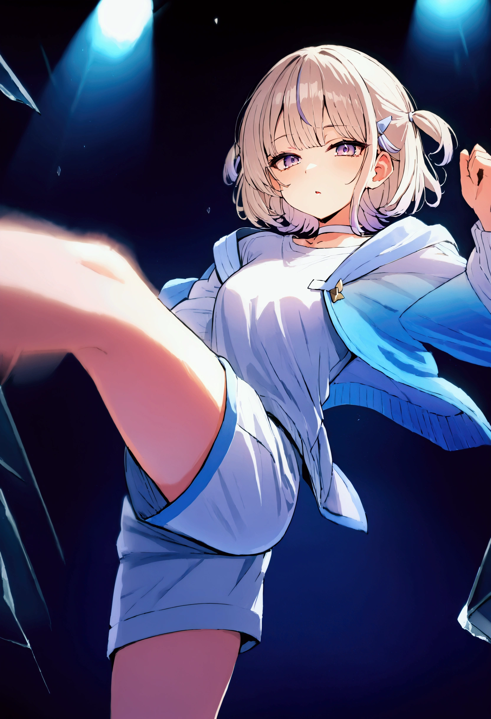 A child with a poncho turned upside down, Cute, lift poncho, White ruffled panties, {{{{{{Half Top}}}}}}, a blond, a pixie cut, {{{{{{Realistic}}}}}}, {{{{{{Head out of frame}}}}}}, Thigh, {{{{{{{{{From directly below}}}}}}}}}, Blushing, kindly smile、negative:{{{{。.。.。.。.。.。.。.3D}}}}、(Open legs:1.5)、Bitten underwear、Gani crotch