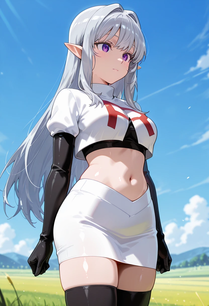 red eyes, accelerator (toaru majutsu no index), white hair, shirt, girl:1.3, massive breasts, wide hips, outdoors, lake