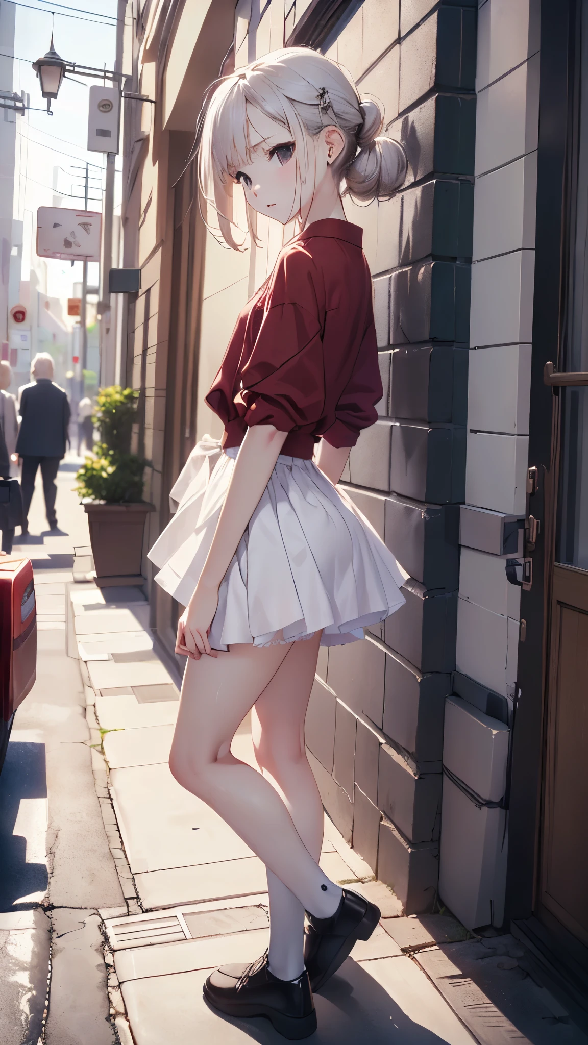 best quality 、 Details、 accurately depicted body 、full two arms 、full two legs 、COMPLETE ANATOMY 、 many men and one woman 、(((standing old men,old men grab breast))),((( 1 Japanese woman、 slightly brownish white hair、Hair that goes up to the shoulders 、Young、 small、flat breast,ren、 school uniform、Skirt uniform、 white panties、Open clothes、wet panty,standing, at the top、patience、Constraints、Endure、 embarrassed expression、,Woman spreading her legs、 Having your breasts touched、 pulls clothes、 take off your clothes 、get caught、Constraints、Sexual abuser、たくさんのSexual abuser、Crazy behavior,男性たちがSexual abuser)))、Backstreets、 男性にget caught、Constraints、 can be held down、 I can't move、
