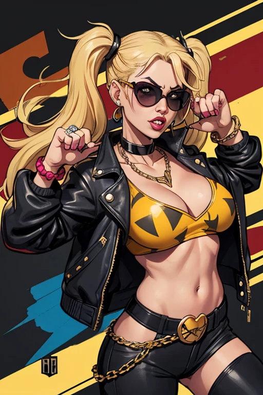 (fullbody:1.2,highres,ultra-detailed,realistic),confident badass attitude,arrogant cocky boss bitch chav female rapper,gold chains between her teeth,vibrant colors,studio lighting,graffiti background incrsdealwithit
