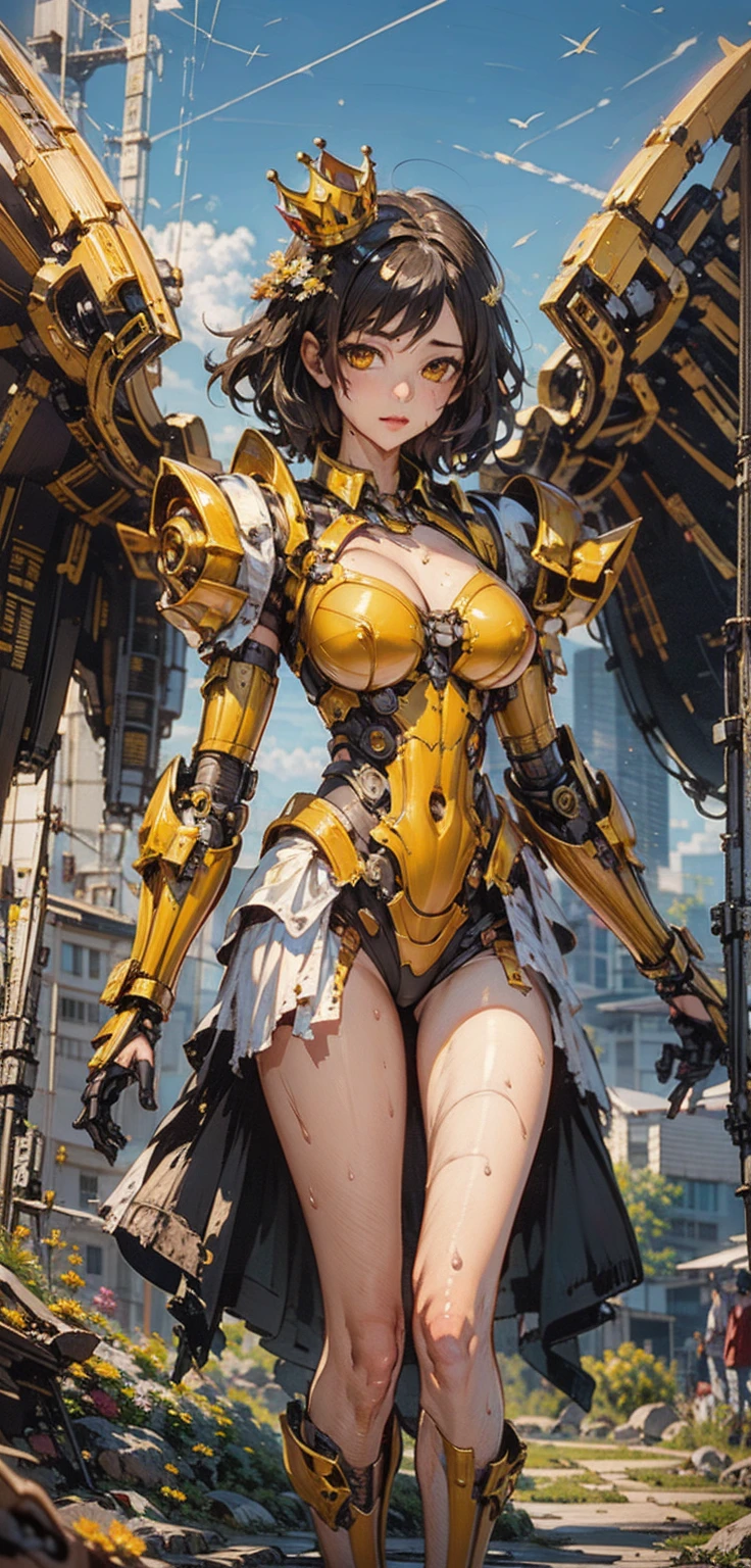 ((master piece,best quality)),figure,Ultra-detailed 8K,clear focus,very detailed,professional lighting,colorful details,girl and mecha,Beautiful woman,Lottalewds large mecha,cramped,light shines,light shines,intricate details,((A girl stands in front of the audience)),Close-up,Upper body、camel toe、huge tit、nipple puff、cleavage、Plump、Super big breasts、fighting、union、Gunhead、super big butt、departure!、GaoGaiGar、fusion、goldion hammer