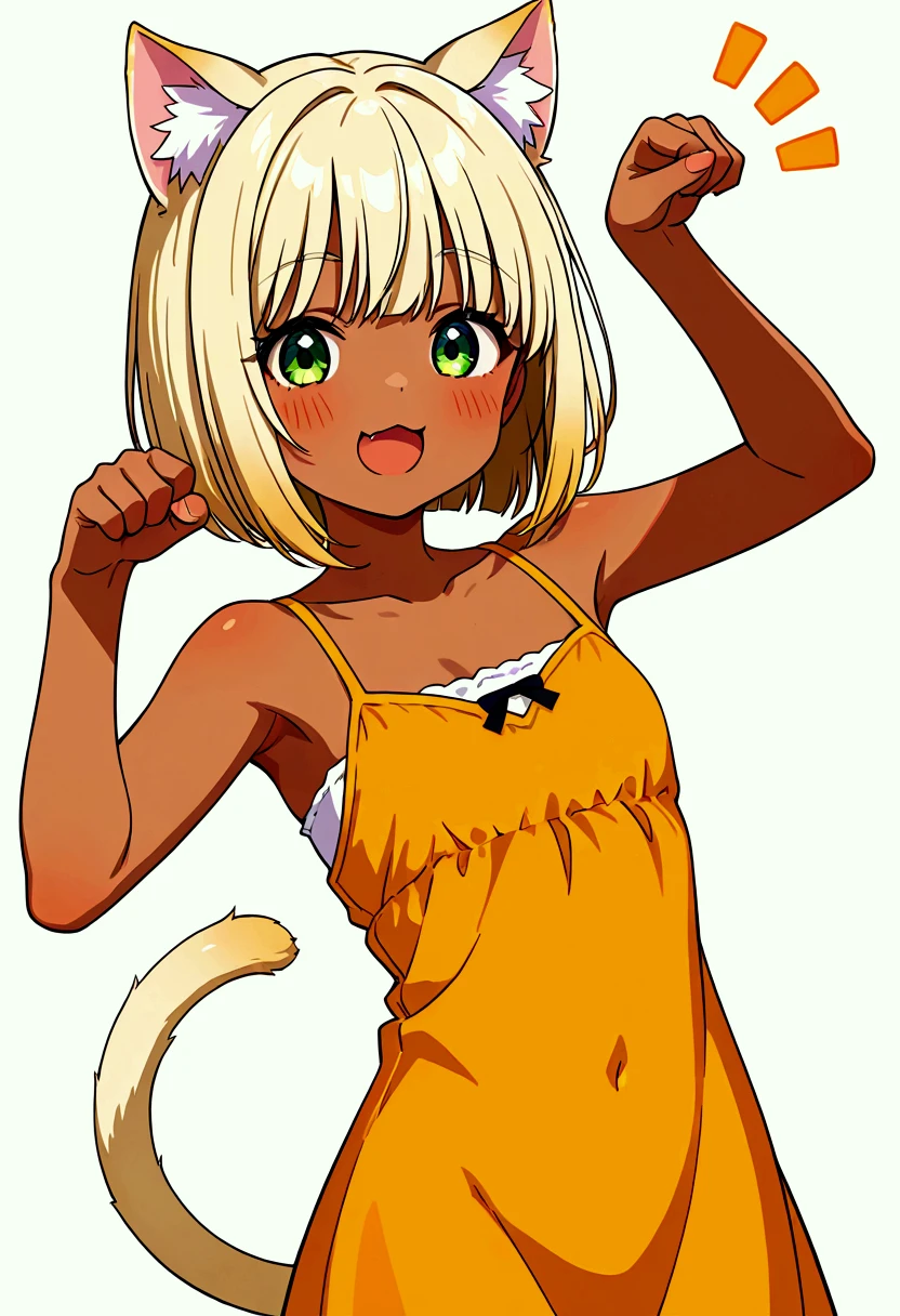 argo, 1girl, solo, breasts, looking_at_viewer, smile, short_hair, blonde_hair, navel, bare_shoulders, brown_eyes, sitting, collarbone, swimsuit, yellow_eyes, upper_body, ahoge, bikini, small_breasts, outdoors, shorts, day, midriff, stomach, flat_chest, tree, crop_top, facial_mark, antenna_hair, yellow_bikini, whisker_markings, yellow_shorts, huge tits