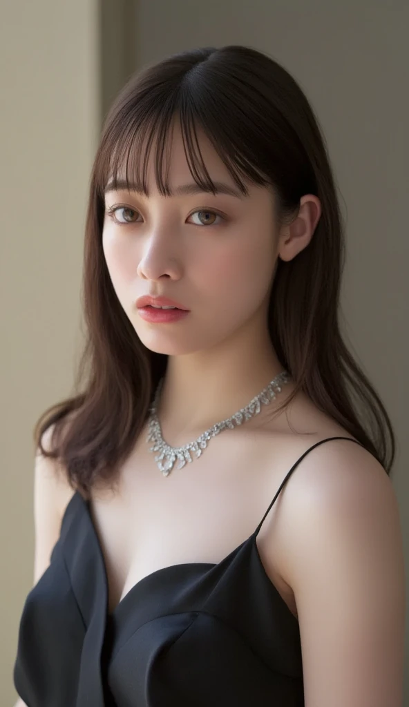 Highest quality、8K masterpiece、Ultra-high resolution、(Realistic:1.3)、RAW Photos、1 Girl、Silvery white long hair:1.4、Glowing Skin、1. Open-chested clothing、((Medium bust:1.5))、((Ultra-Realistic Details))、Portraiture、Global Illumination、Shadow、Octane Rendering、、Ultra Sharp、Beautiful breasts、Bare skin exposed in the cleavage、City Background、Warm colors、、Very intricate detail、Realistic Light、CGSoation Trend Beautiful Eyes、Eyes shining at the camera、Neon Details、Korean Idols、Shining light gray eyes、、Small and shapely、Prostitute
