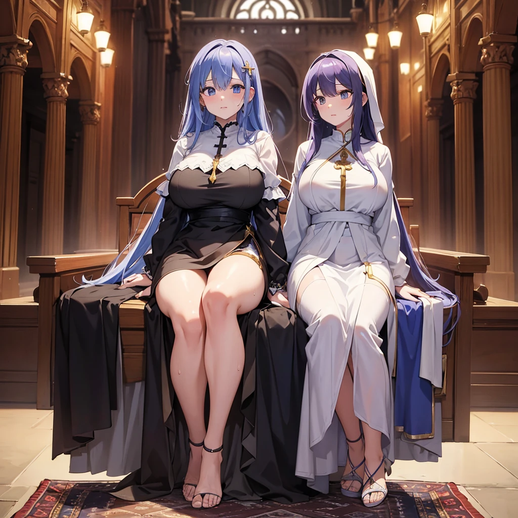 Fate/Grand Order, Fate/stay night, Saber, Fate/Zero, white hair, long hair, gorgeous palace in the background, sparkling jewels around, wearing noble dresses, light purple dress, high heels on feet, white high heels, single screen, COS, kneeling, kneeling, magic, glowing magic array on the ground, behind the king's throne, red runes in the air, purple magic spells around the body, There are red spells on the hands and tattoos on the hands