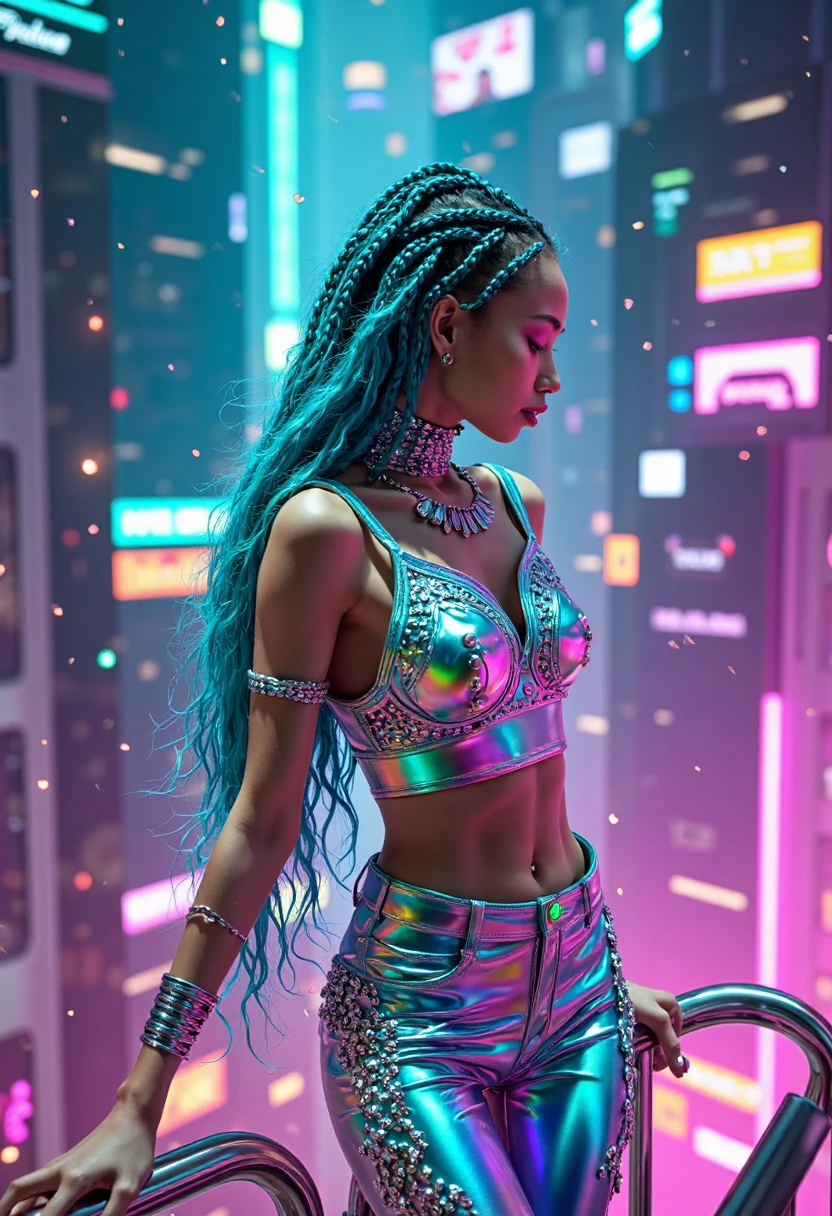 Futuristic cyberpunk clothing with indigenous Amazonian influences