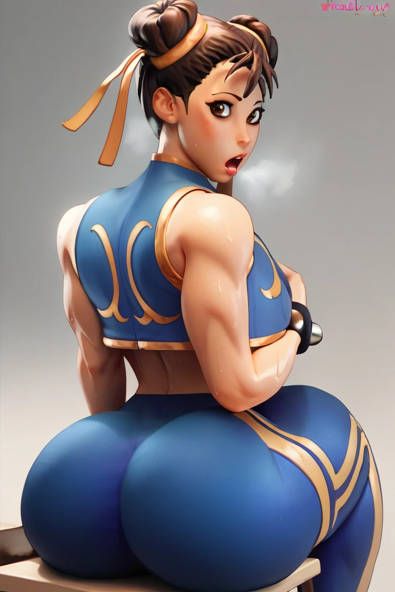 chun li,crouched,standing backwards,nice ass,olhando para traz,hands on thighs