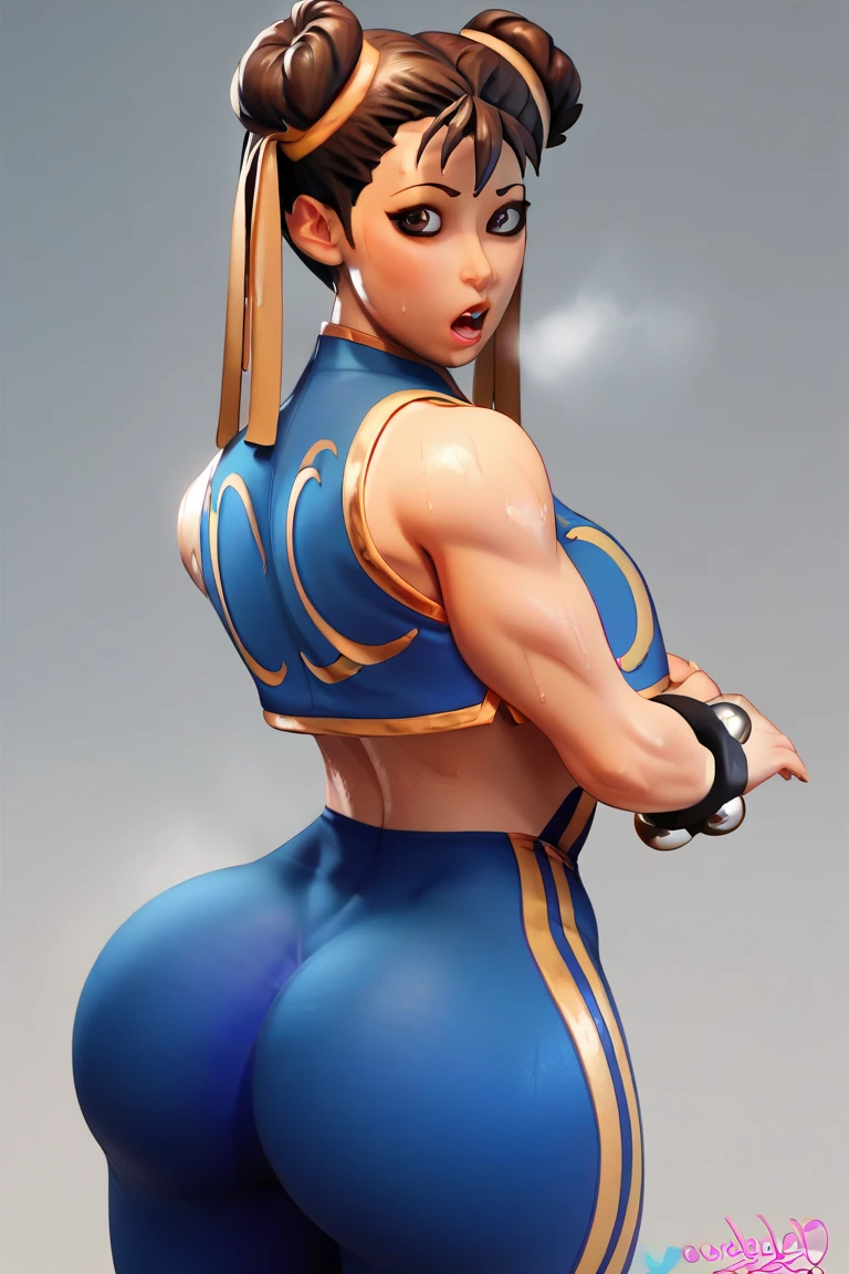 chel_(the_road_to_el_dorado)highres 1girl all_fours ass back bare_shoulders black_hair blunt_bangs blush bracelet breasts brown_eyes curvy dark-skinned_female dark_skin earrings from_side furrowed_brow half-closed_eyes jewelry lip_piercing lips loincloth long_hair looking_at_viewer median_furrow midriff piercing red_lips seductive_smile shoulder_blades smile solo strapless sweat tube_top twitter_username very_long_hair